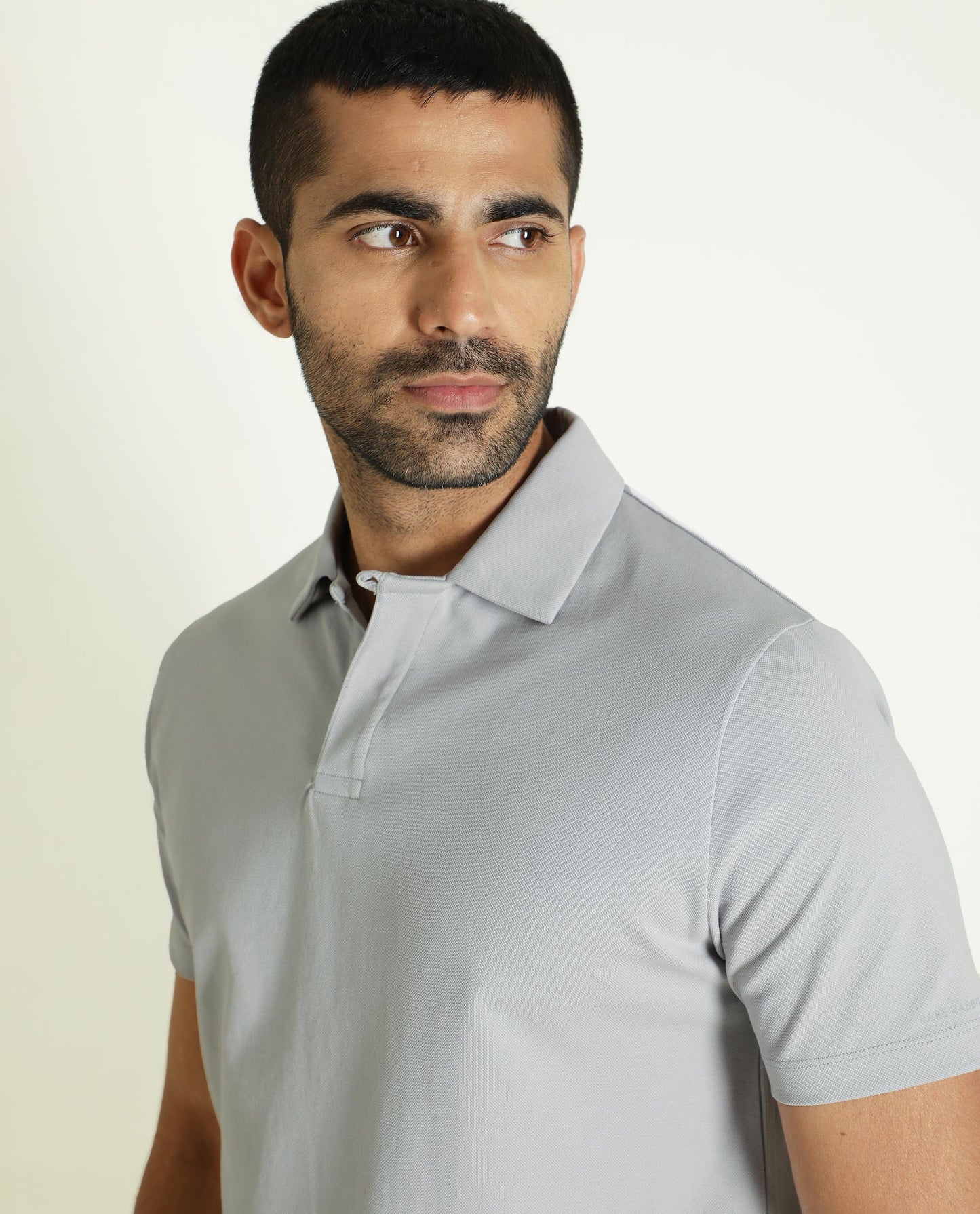Rare Rabbit Men's Zeny Grey Cotton Fabric Collared Neck Half Sleeve Polo T-Shirt