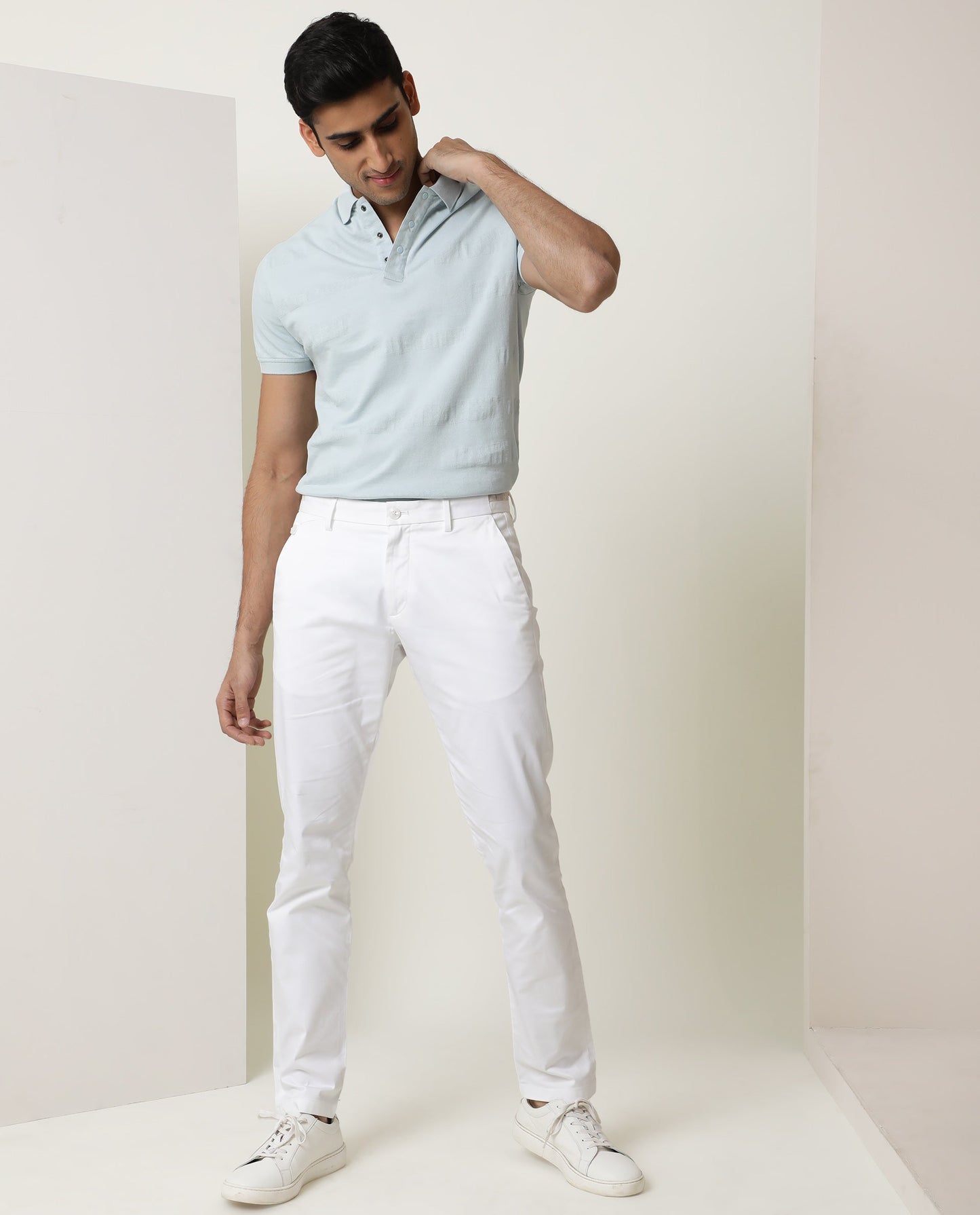 Rare Rabbit Men's Set Blue Cotton Fabric Collared Neck Half Sleeve Polo T-Shirt