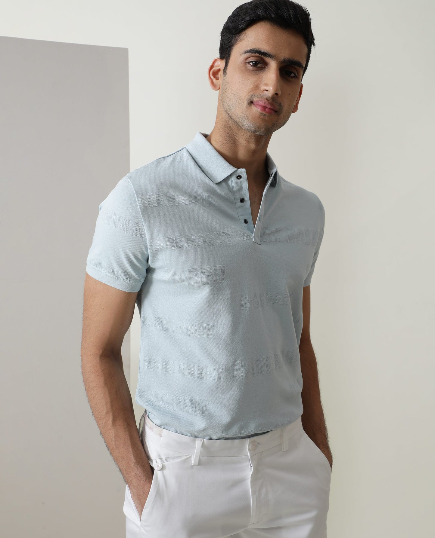 Rare Rabbit Men's Set Blue Cotton Fabric Collared Neck Half Sleeve Polo T-Shirt
