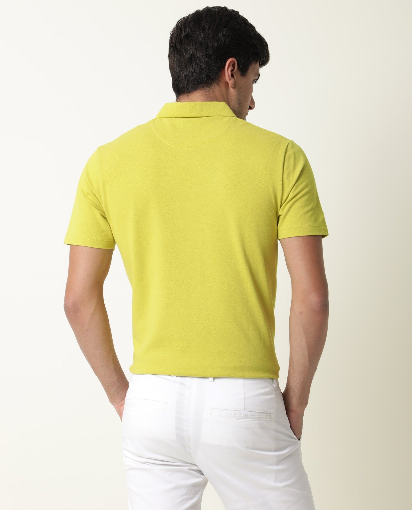Rare Rabbit Men's Stel Fluorescent Yellow Cotton Fabric Collared Neck Zipper Closure Half Sleeves Polo T-Shirt