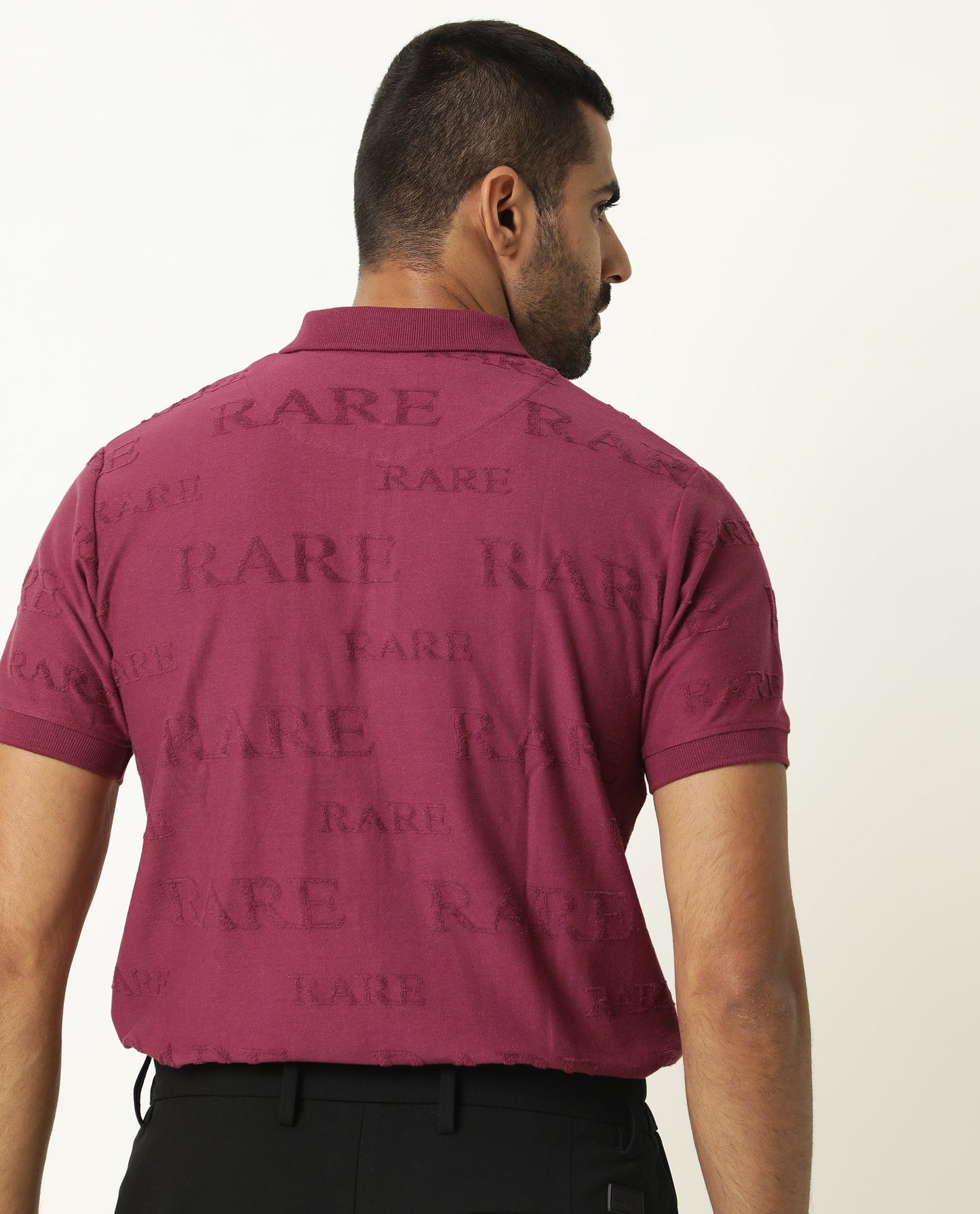 Rare Rabbit Men'S Gesset Dark Pink Polo Cotton Fabric Collared Neck Half Sleeves Zipper Closure