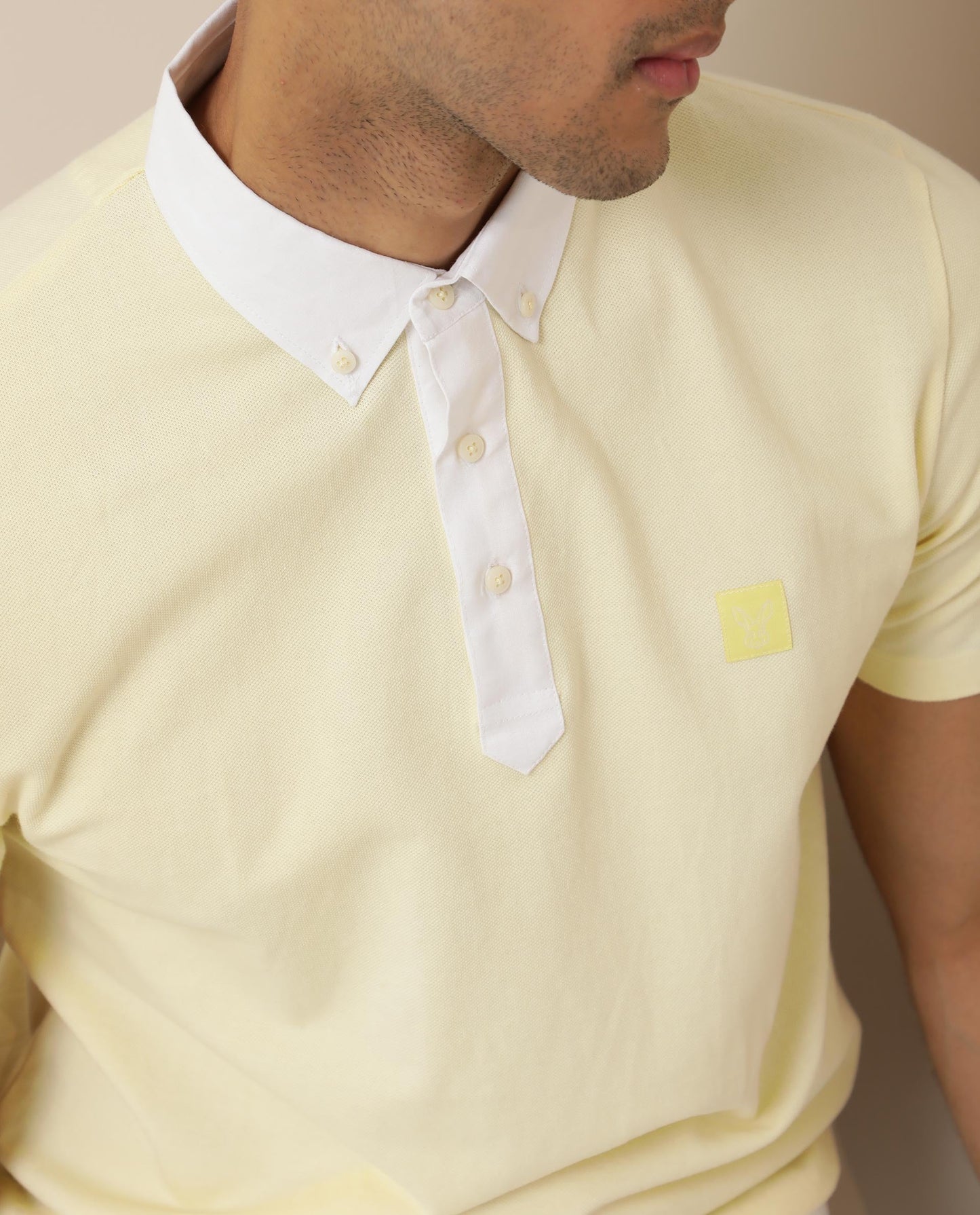Rare Rabbit Men's Parma Yellow Cotton Fabric Collared Neck Half Sleeves Button Closure Polo T-Shirt