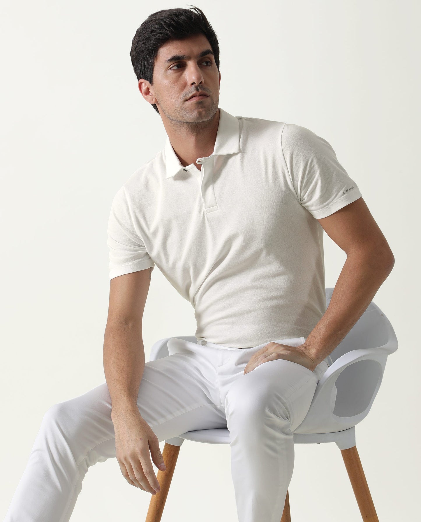Rare Rabbit Men's Zeny White Cotton Fabric Collared Neck Loop Collar Button Closure Half Sleeve Polo T-Shirt