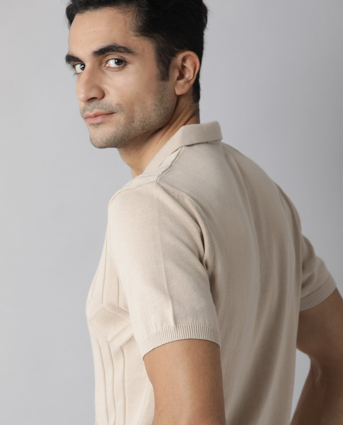 RARE RABBIT MEN'S LINK BEIGE POLO COTTON FABRIC COLLARED NECK HALF SLEEVES BUTTON CLOSURE SLIM FIT