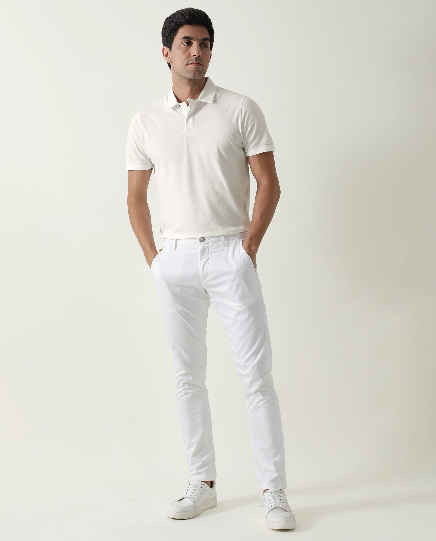 Rare Rabbit Men's Zeny White Cotton Fabric Collared Neck Loop Collar Button Closure Half Sleeve Polo T-Shirt