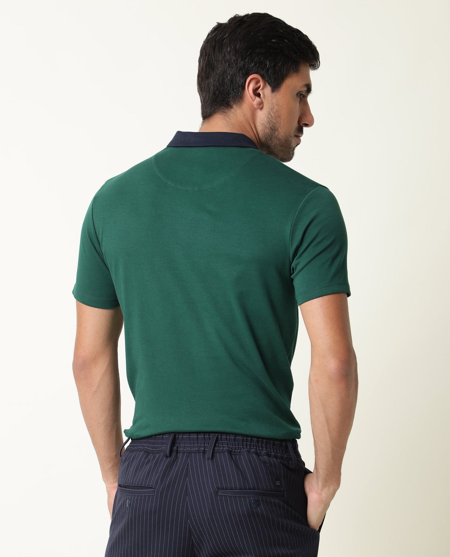 Rare Rabbit Men's Cloud Dark Green Cotton Fabric Collared Neck Zipper Closure Half Sleeves Polo T-Shirt