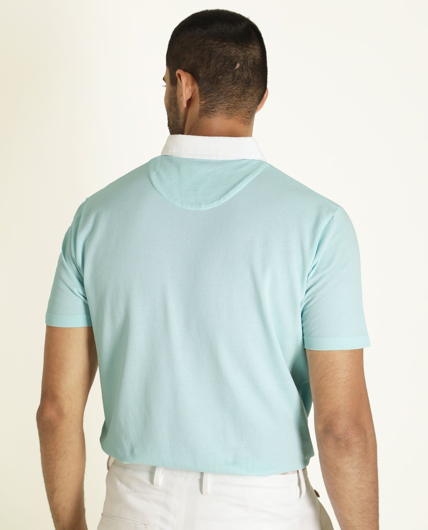 Rare Rabbit Men's Parma Turq Cotton Fabric Collared Neck Half Sleeves Button Closure Polo T-Shirt