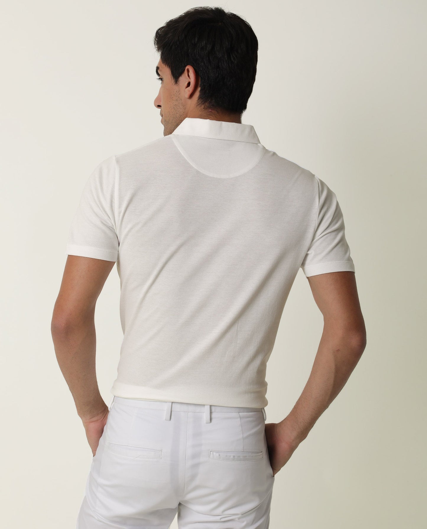Rare Rabbit Men's Zeny White Cotton Fabric Collared Neck Loop Collar Button Closure Half Sleeve Polo T-Shirt