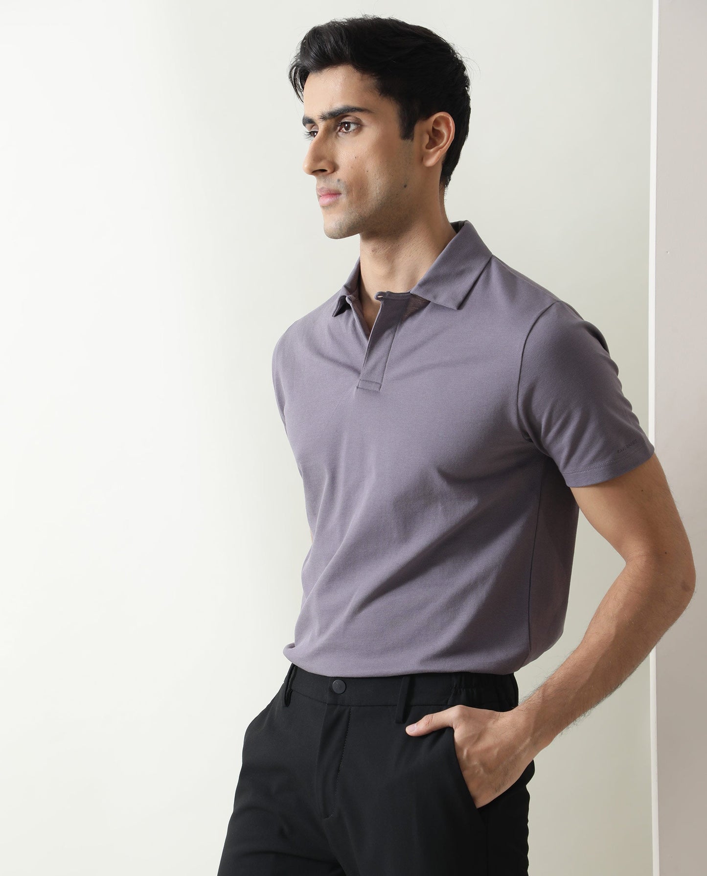 Rare Rabbit Men's Zeny Purple Cotton Fabric Collared Neck Half Sleeve Polo T-Shirt