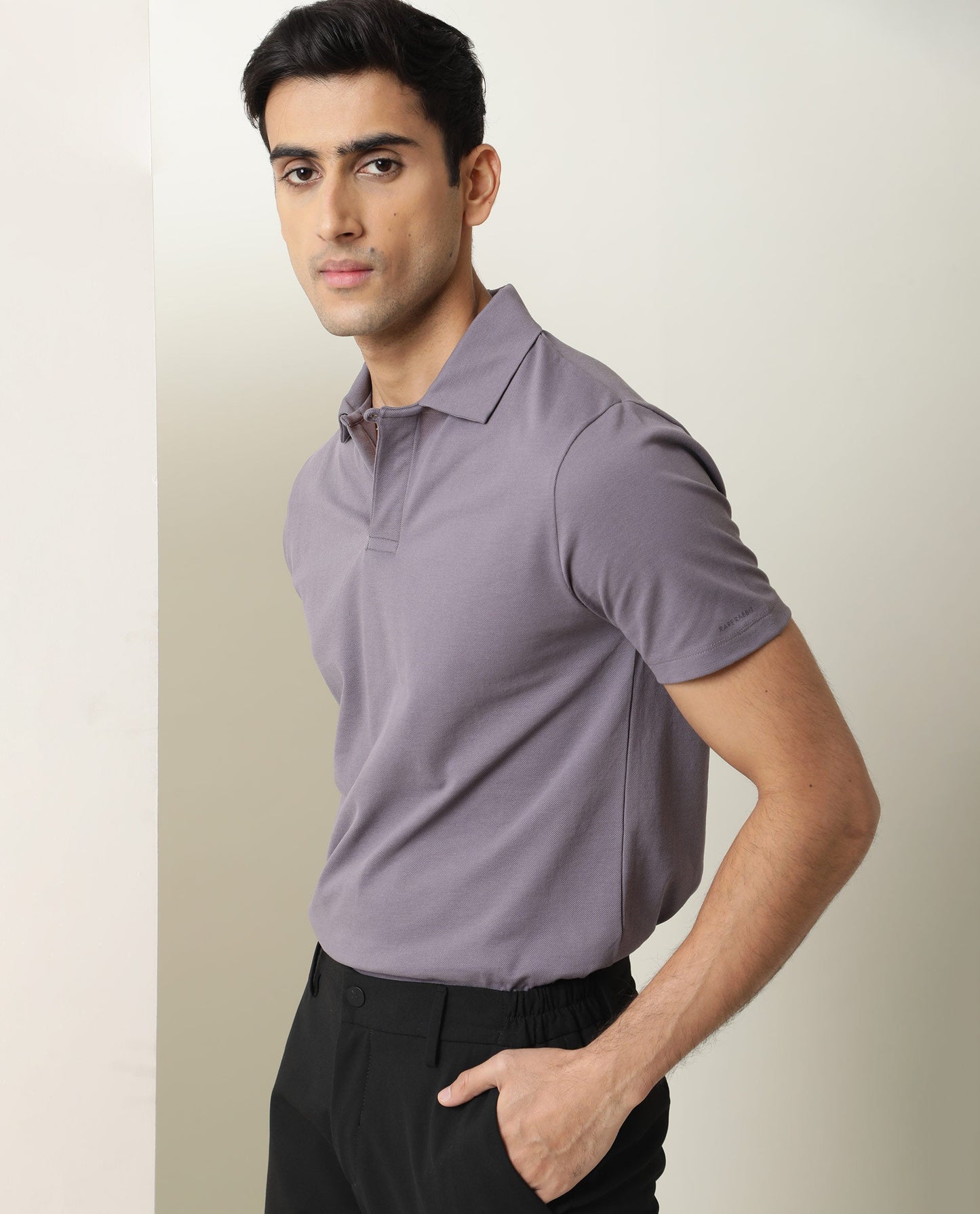 Rare Rabbit Men's Zeny Purple Cotton Fabric Collared Neck Half Sleeve Polo T-Shirt