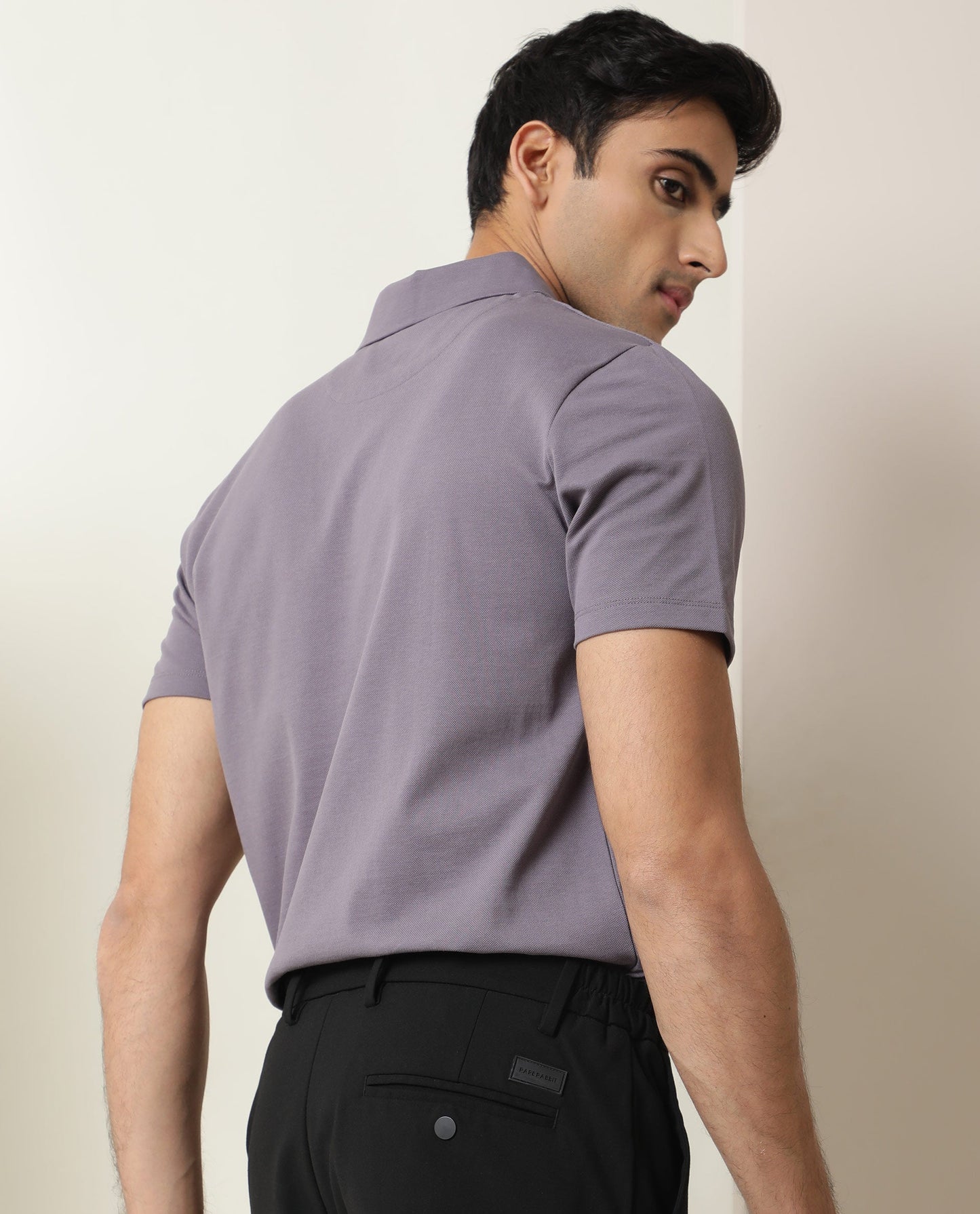 Rare Rabbit Men's Zeny Purple Cotton Fabric Collared Neck Half Sleeve Polo T-Shirt
