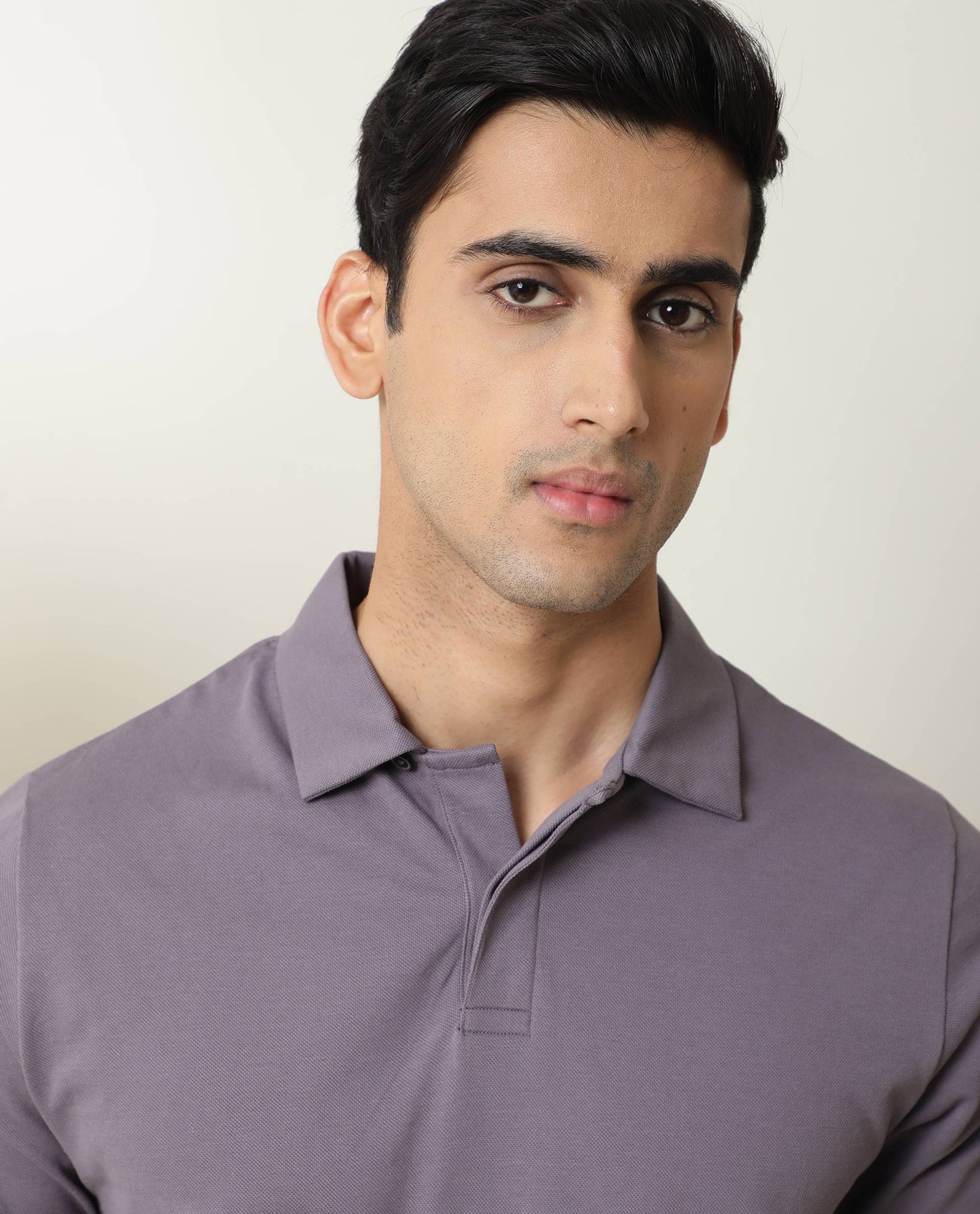 Rare Rabbit Men's Zeny Purple Cotton Fabric Collared Neck Half Sleeve Polo T-Shirt