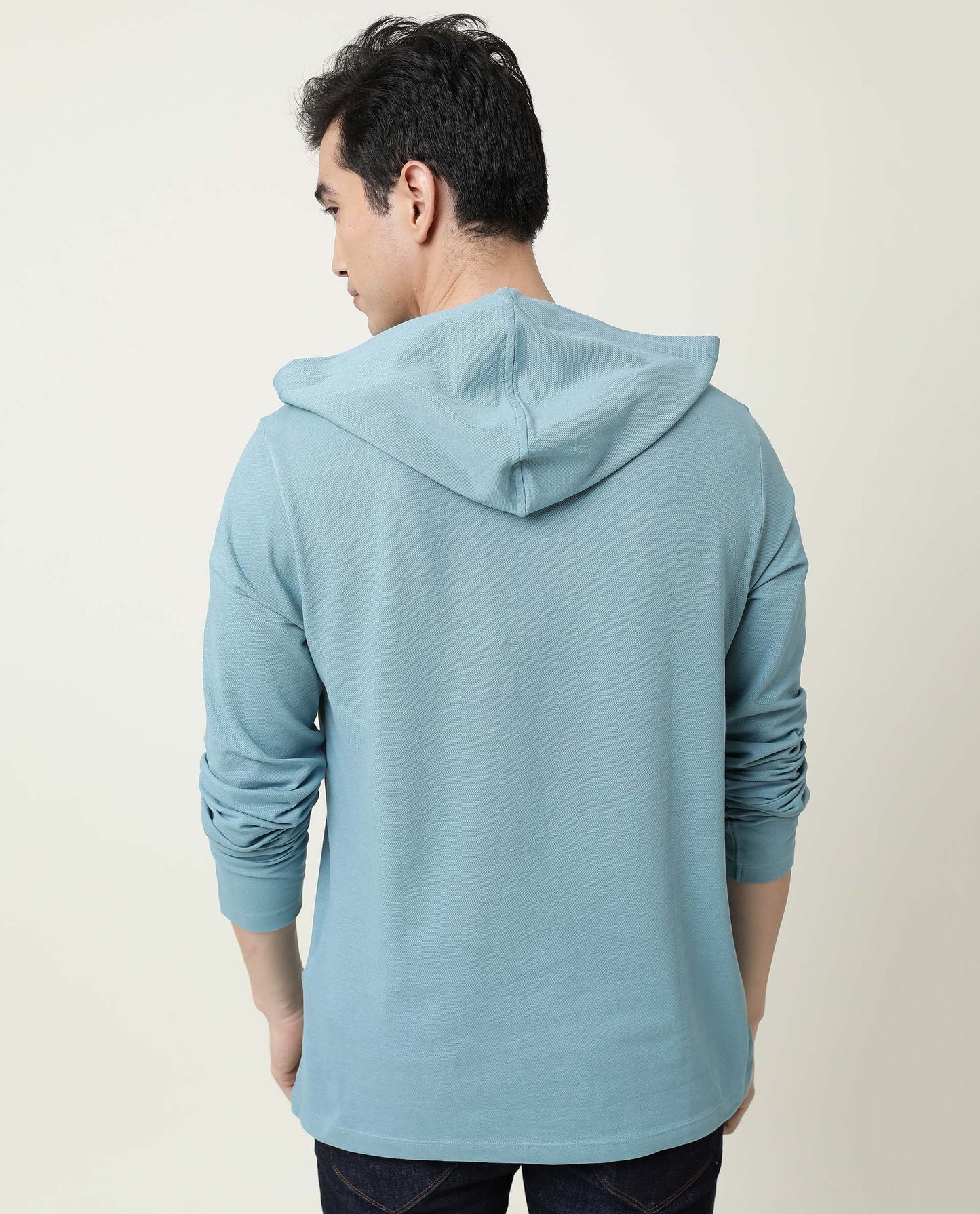 Rare Rabbit Men's Hoods Green Cotton Fabric Long Sleeves Hooded Polo T-Shirt
