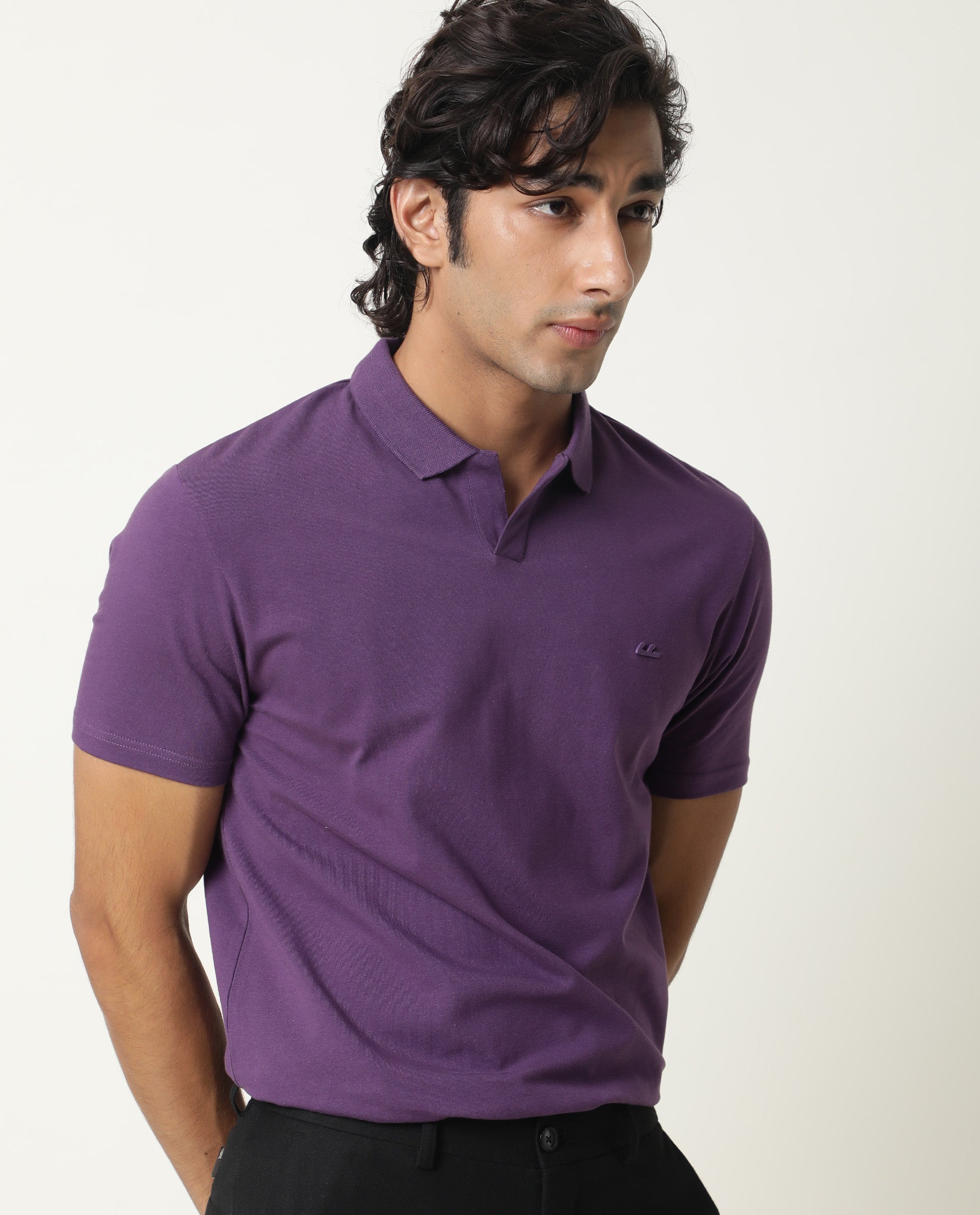 RARE RABBIT MENS REBORN SS PURPLE POLO COTTON ELASTANE FABRIC SLIM FIT COLLAR COLLAR Short Sleeve