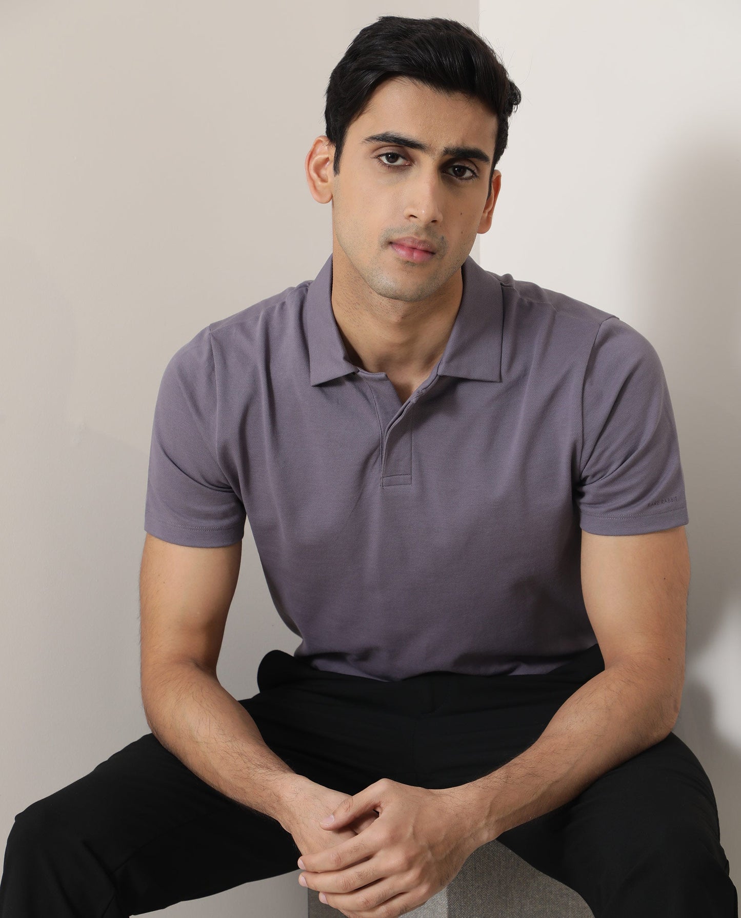 Rare Rabbit Men's Zeny Purple Cotton Fabric Collared Neck Half Sleeve Polo T-Shirt