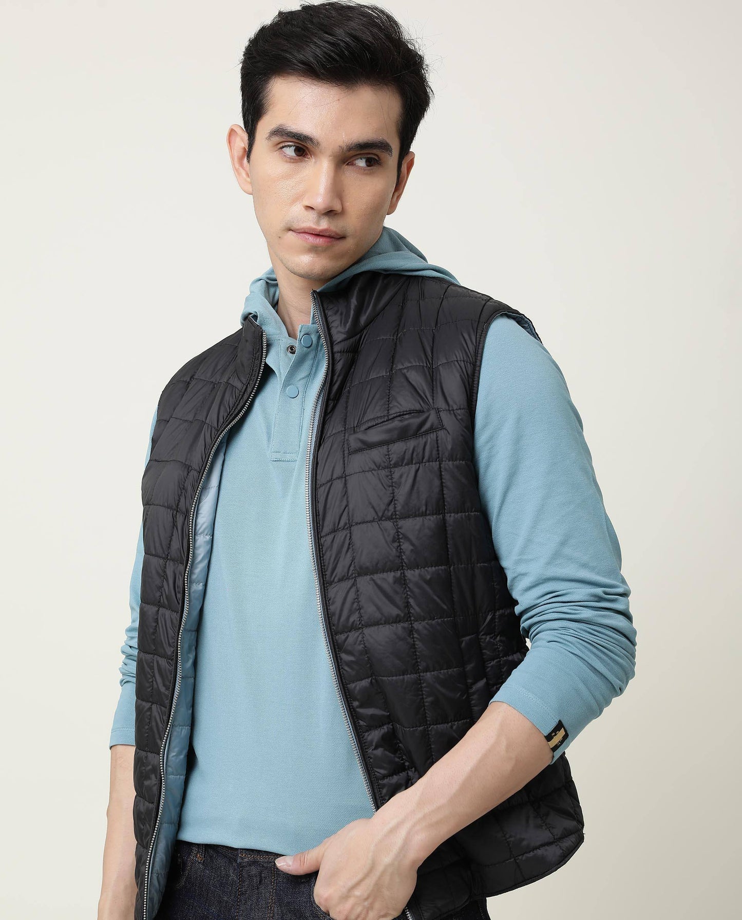 Rare Rabbit Men's Hoods Green Cotton Fabric Long Sleeves Hooded Polo T-Shirt