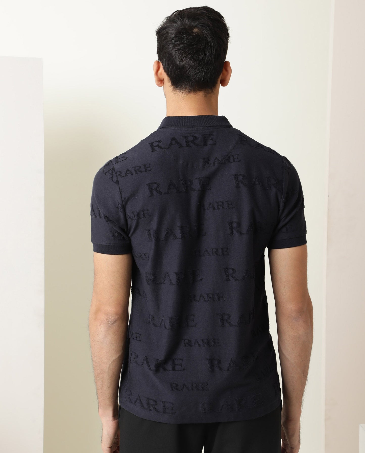 Rare Rabbit Men'S Gesset Dark Navy Polo Cotton Fabric Collared Neck Half Sleeves Zipper Closure