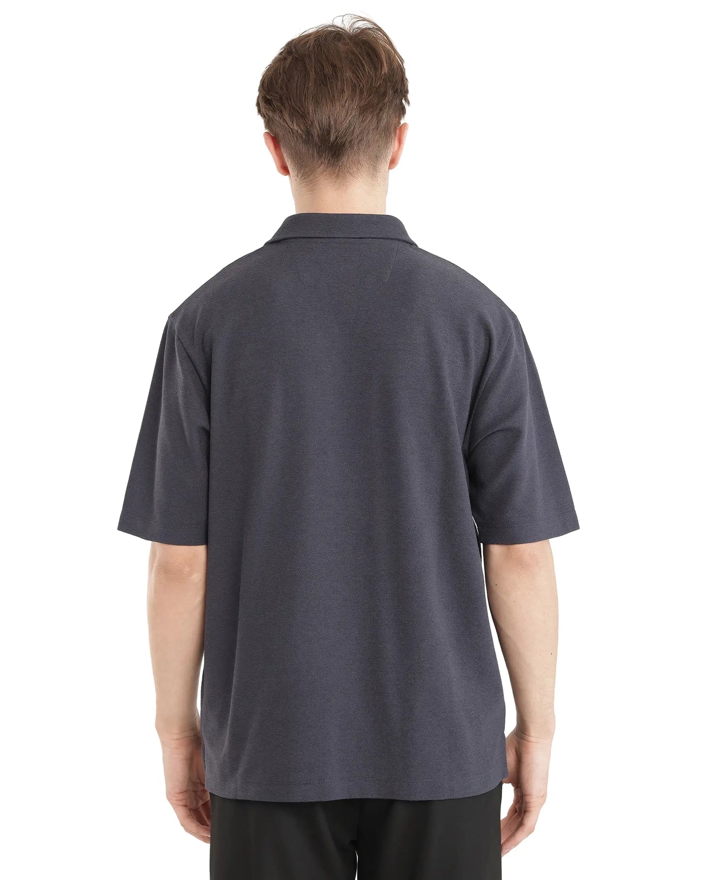 Rare Rabbit Men Jawal Navy Cotton Poly Fabric Short Sleeve Open Collar Oversized Fit Plain Polo