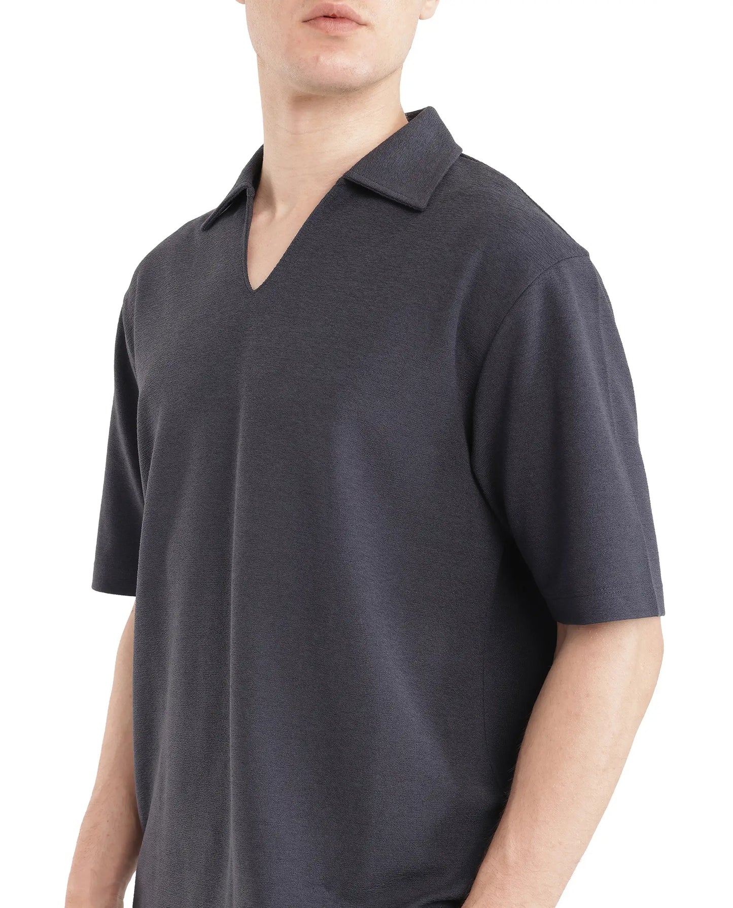 Rare Rabbit Men Jawal Navy Cotton Poly Fabric Short Sleeve Open Collar Oversized Fit Plain Polo