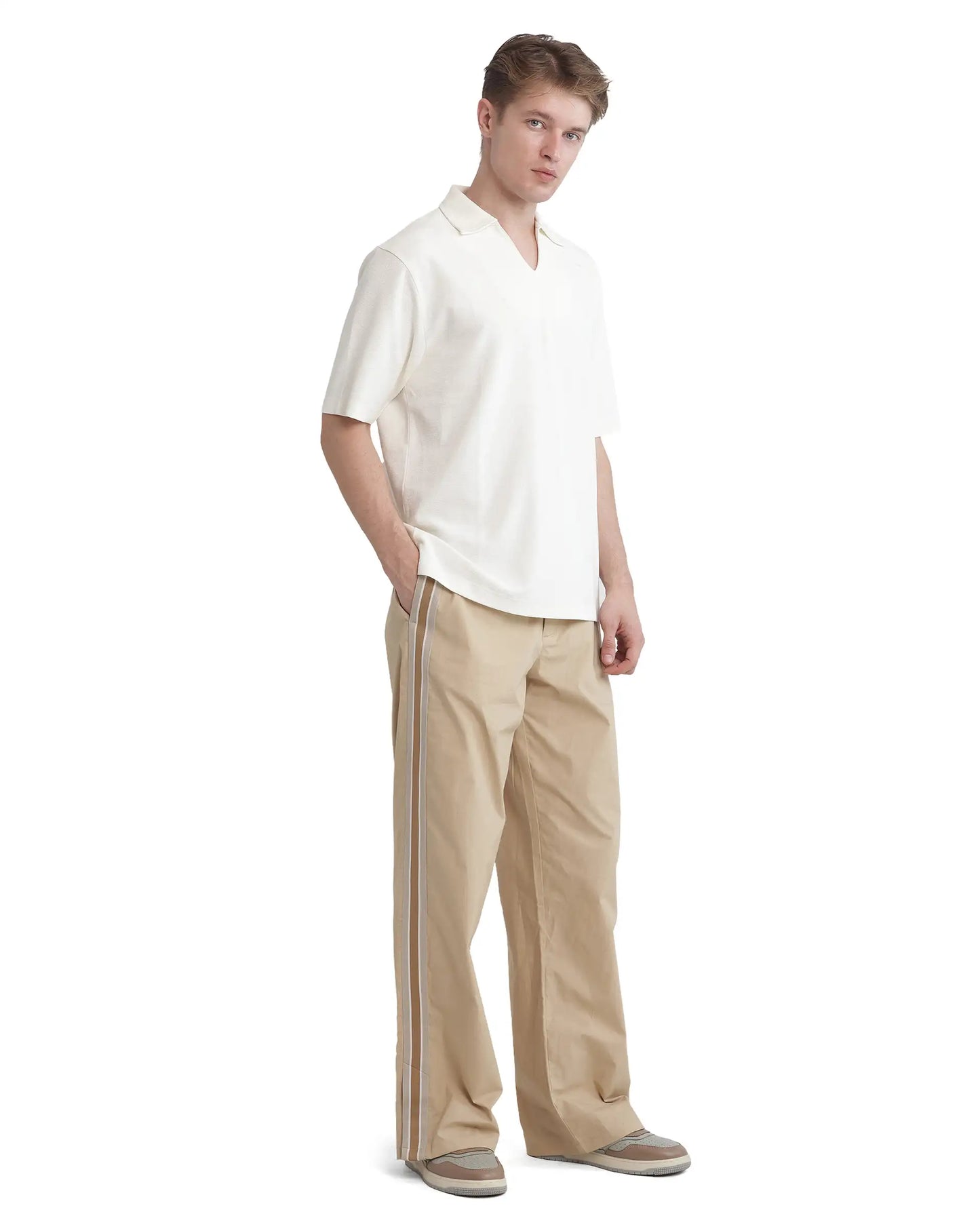 Rare Rabbit Men Jawal Off White Cotton Poly Fabric Short Sleeve Open Collar Oversized Fit Plain Polo