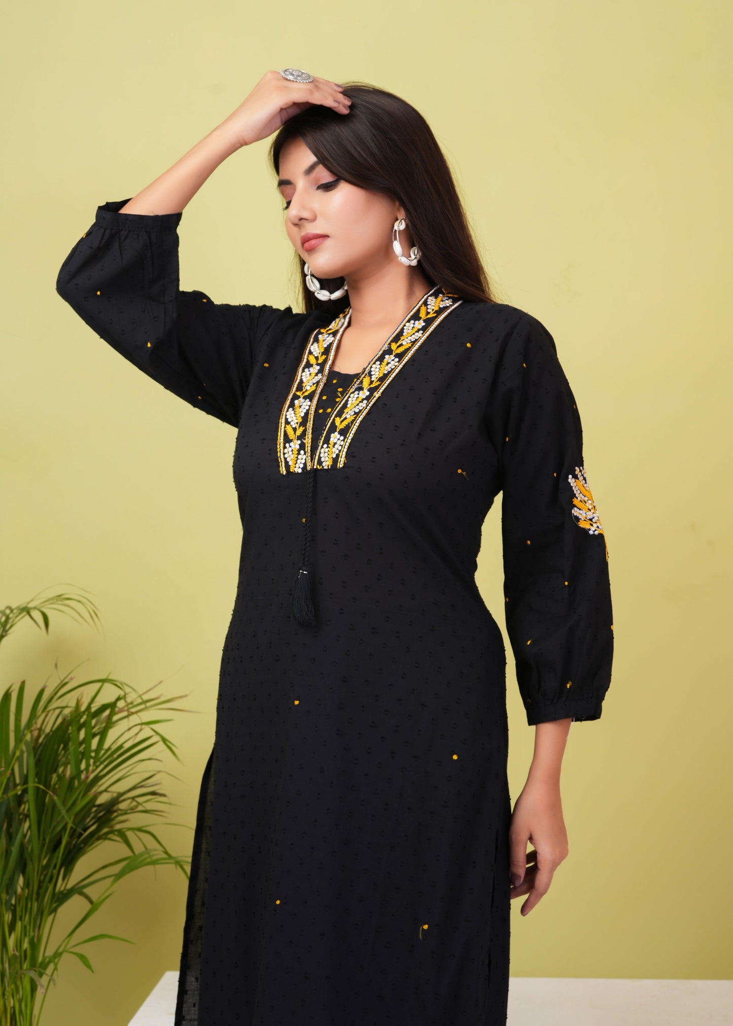Black Embroidered Boota Cotton Kurta and Pant Set