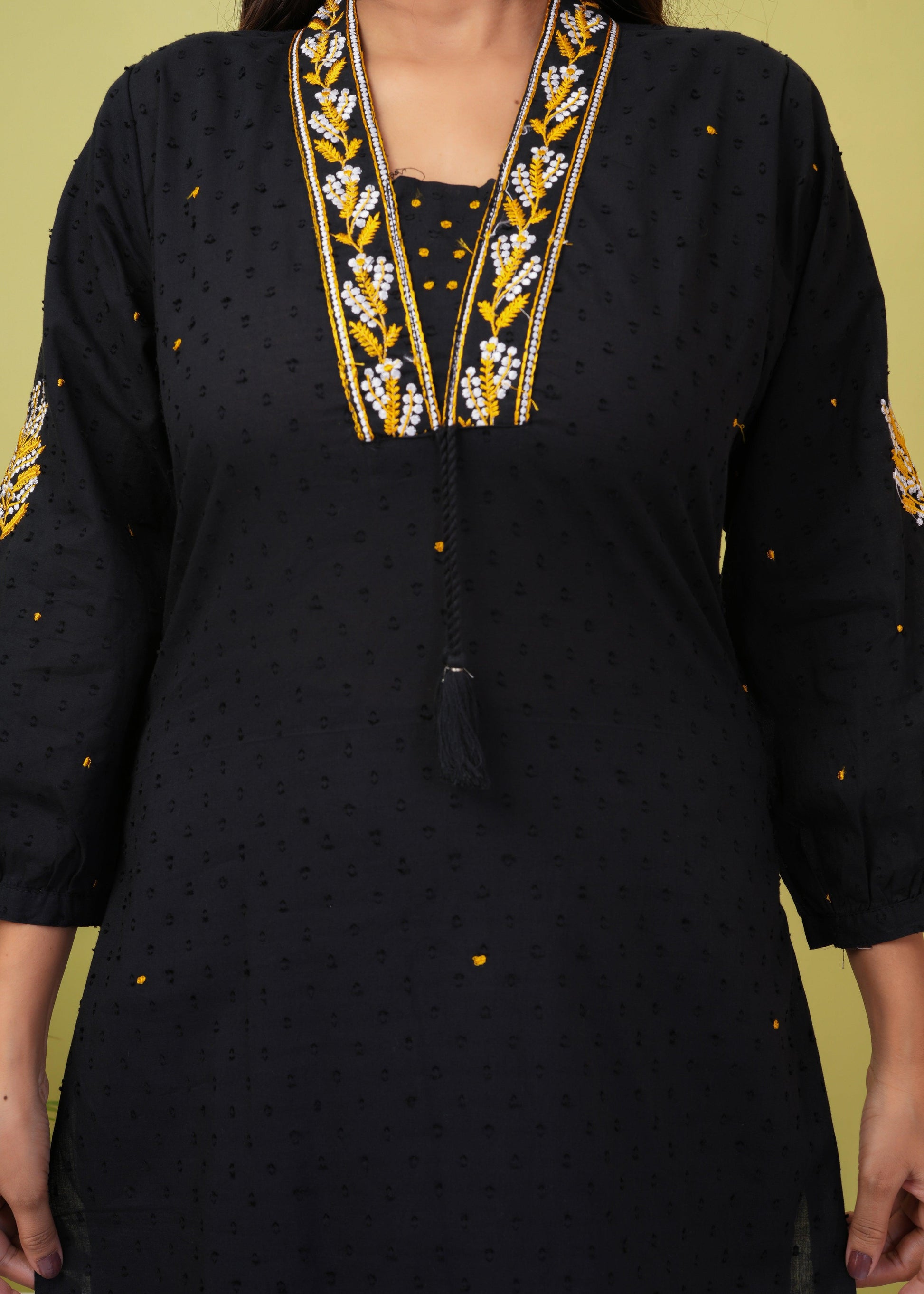 Black Embroidered Boota Cotton Kurta and Pant Set