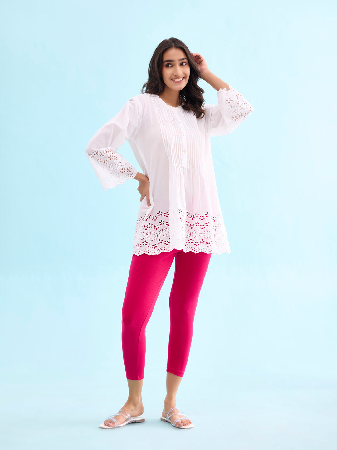 Dark Pink Cotton Stretch Cropped Leggings