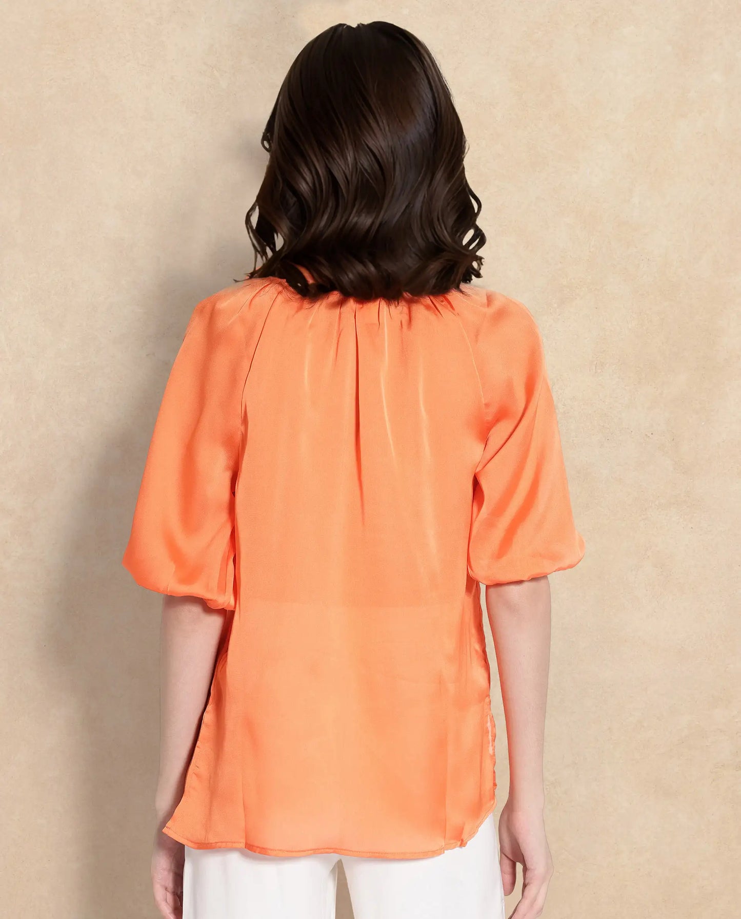 Rareism Women Maleda Orange Polyester Fabric Noodle Strap Mini Cropped Solid Top