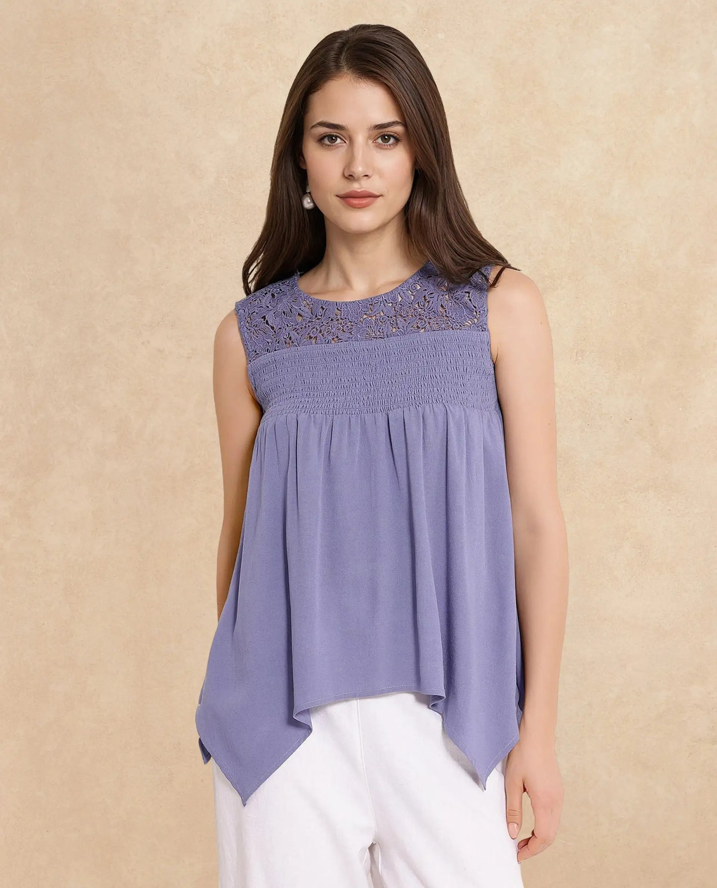 Rareism Women Mumia Dusky Blue Sleeveless Crew Neck Plain Top