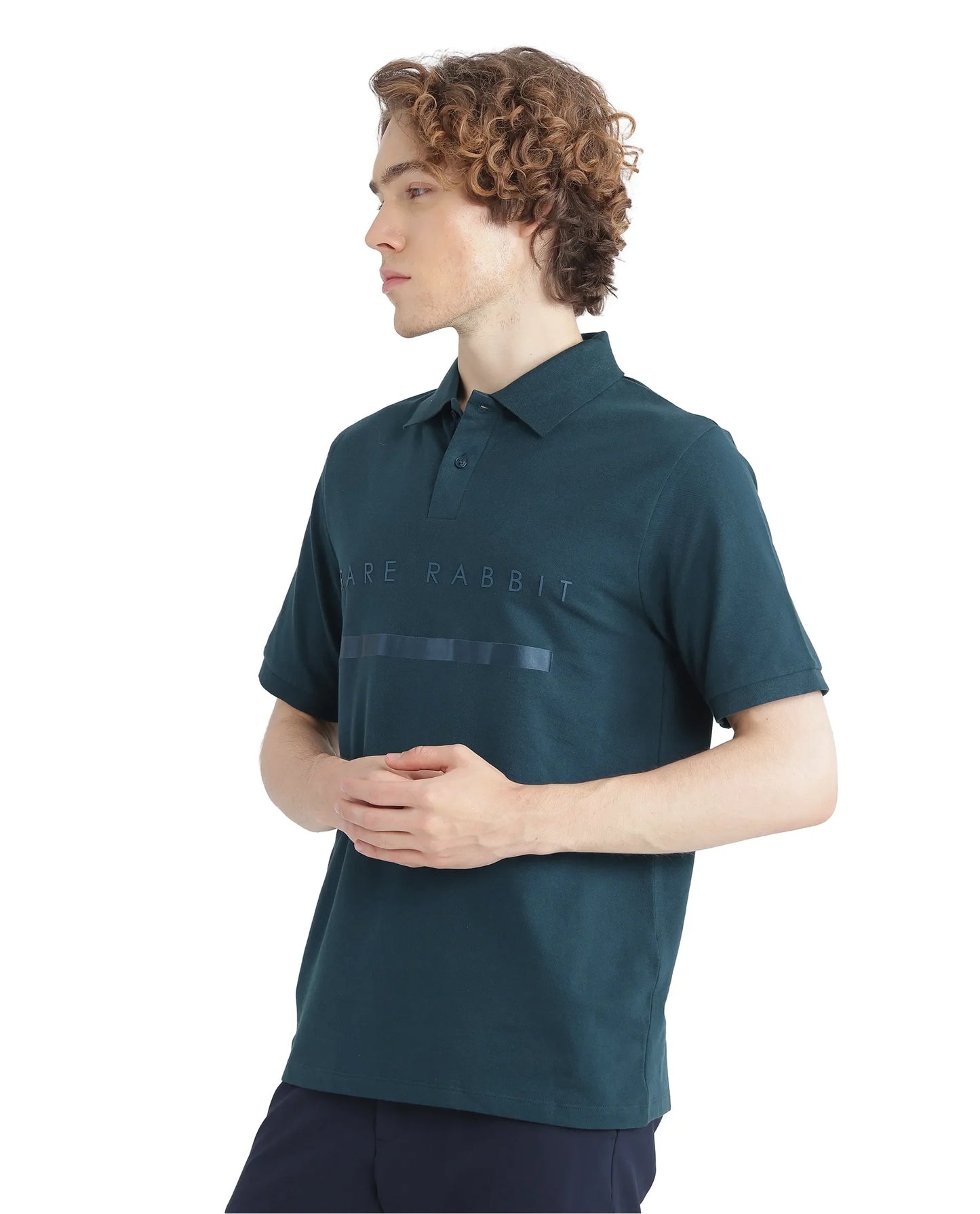 Rare Rabbit Men Nellit Dusky Teal Short Sleeve Collared Neck Plain Polo
