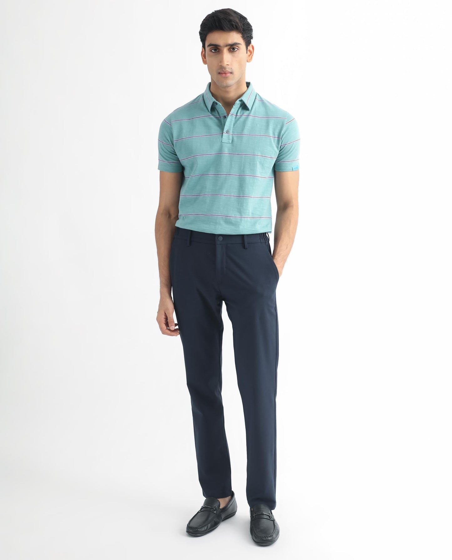 Rare Rabbit Men's Neonss Green Collared Neck Smart Striped Half Sleeve Polo T-Shirt
