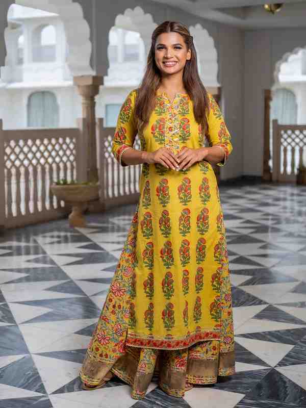 Floral Print Straight Kurta With Skirt