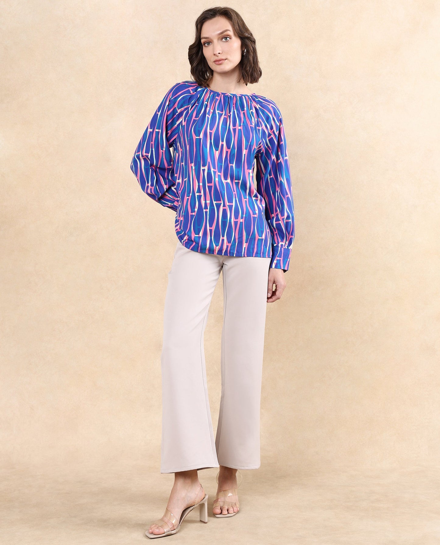 Rareism Women Palermo Multi Raglan Sleeves Crew Neck Abstract Print Top