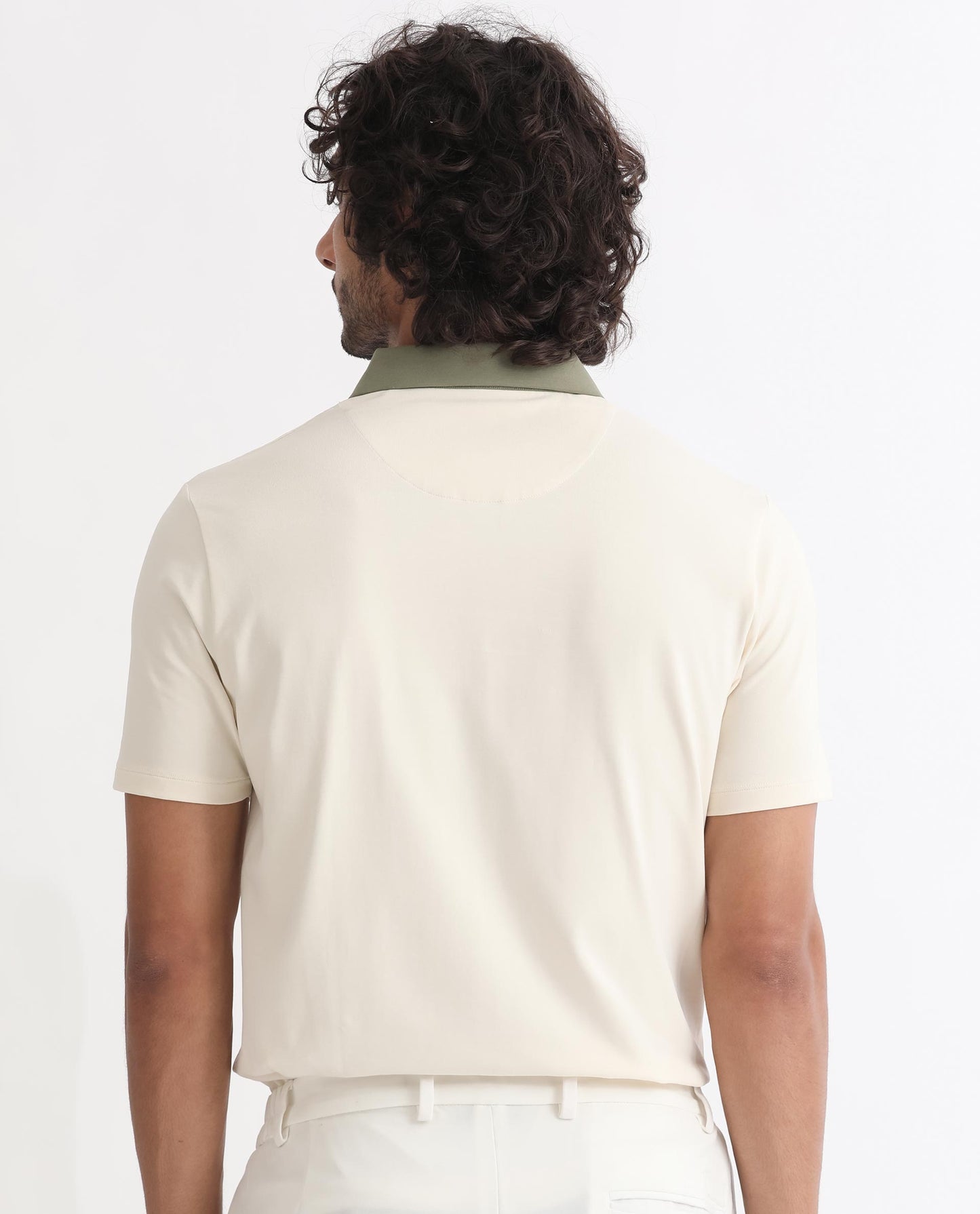 Rare Rabbit Men's Panet Off White Cotton Lycra Fabric Collared Neck Zipper Closure Half Sleeves Polo T-Shirt