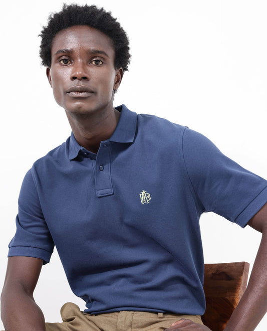 Rare Rabbit Mens Pare Blue Short Sleeve Regular Fit Solid Polo T-Shirt
