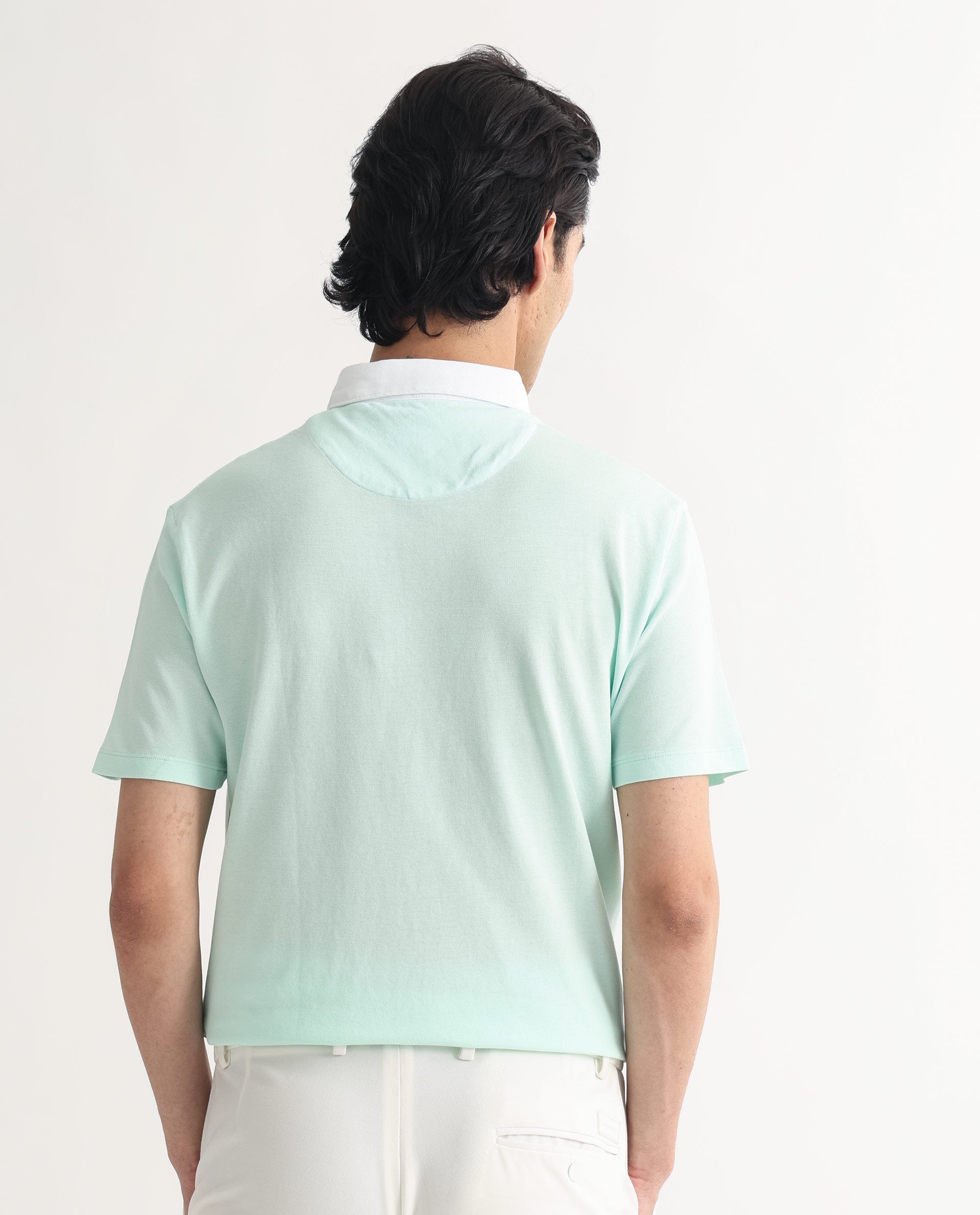 Rare Rabbit Men's Parma Pastel Green Cotton Fabric Contrasting Collared Neck Half Sleeve Polo T-Shirt