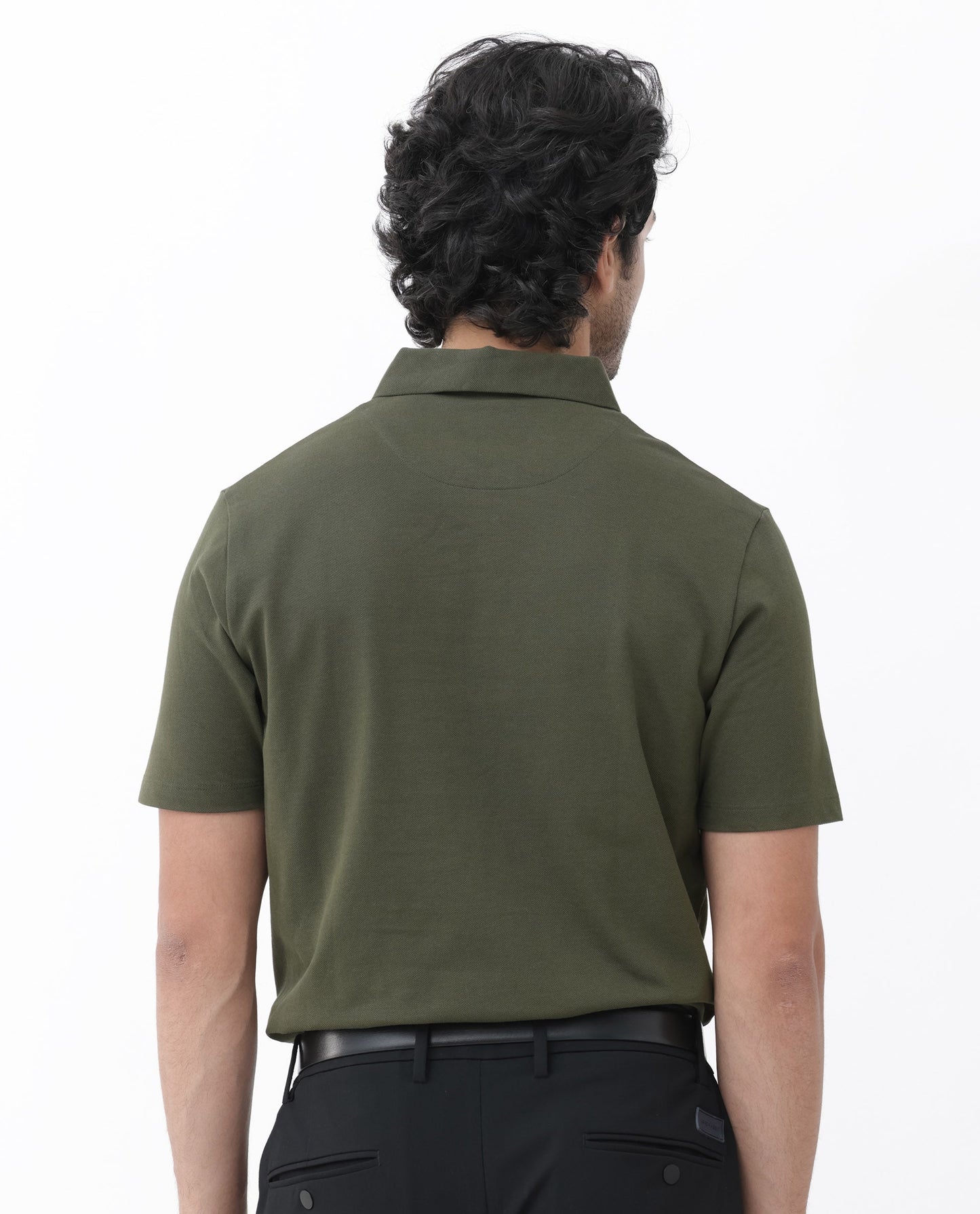 Rare Rabbit Mens Paxton Olive Short Sleeve Snap Button Closure Solid Polo T-Shirt