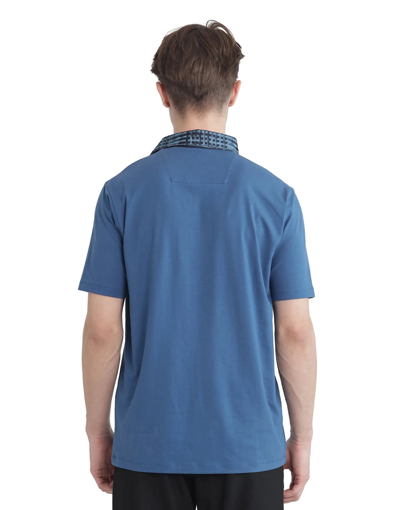 Rare Rabbit Men's Ringer 25 Blue Cotton Blend Fabric Half Sleeve Spread Collar Regular Fit Plain Polo