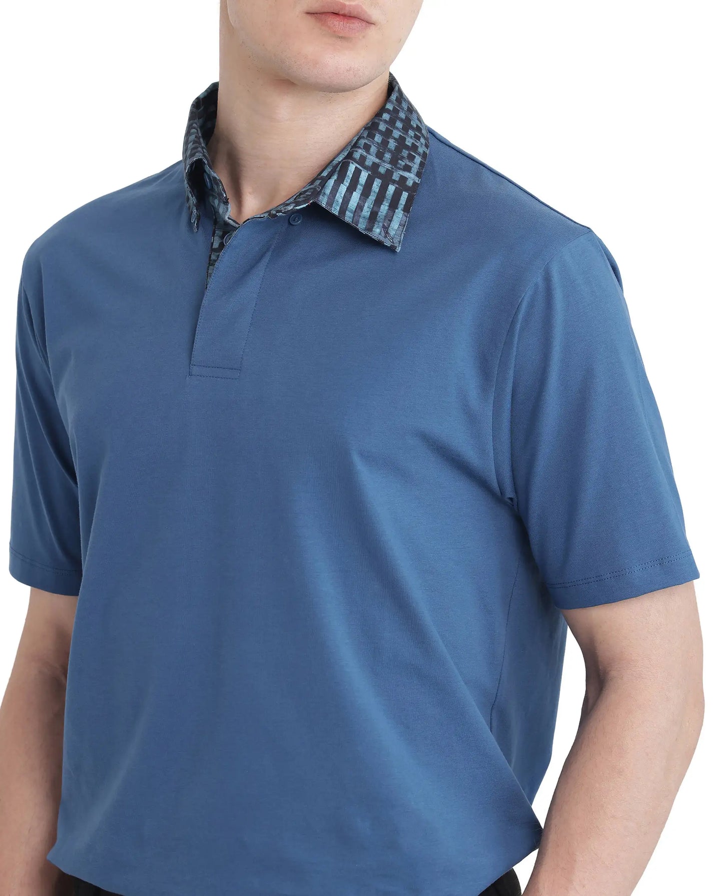 Rare Rabbit Men's Ringer 25 Blue Cotton Blend Fabric Half Sleeve Spread Collar Regular Fit Plain Polo