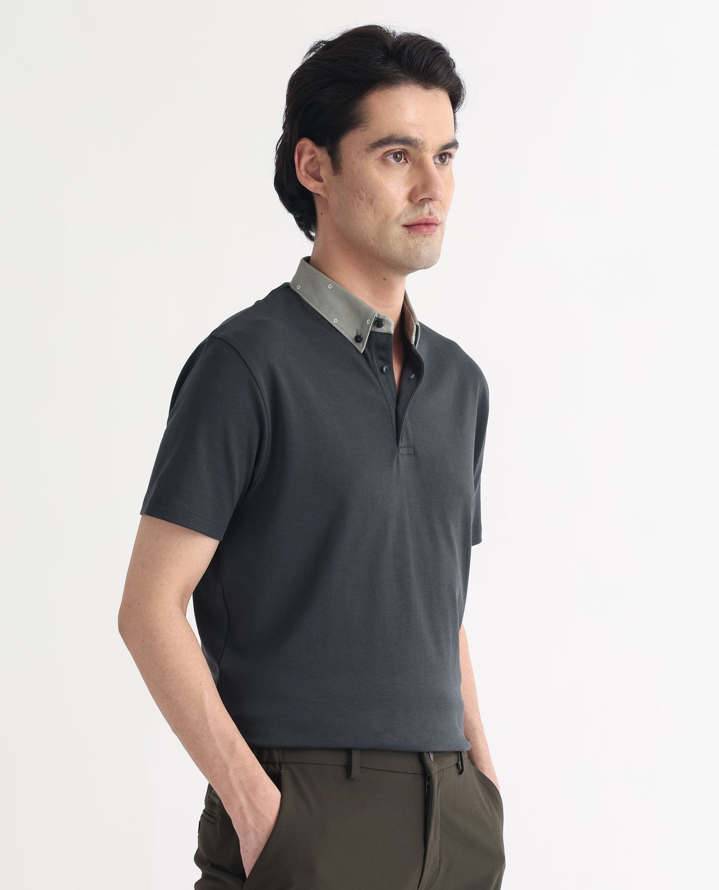 Rare Rabbit Men's Ringer-1 Olive Cotton Fabric Printed Collar Neck Half Sleeves Polo T-Shirt