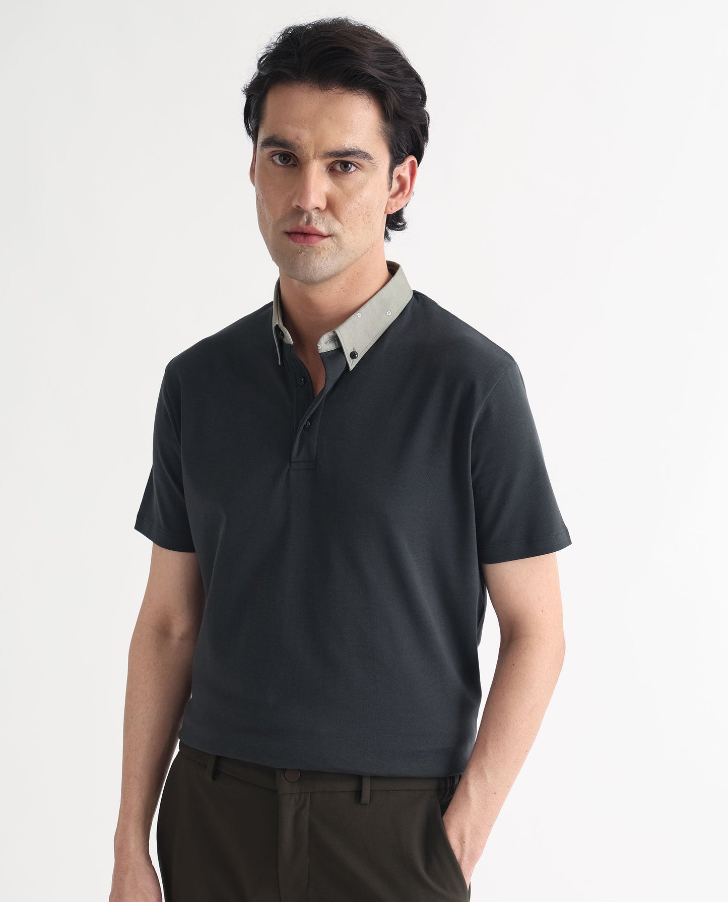 Rare Rabbit Men's Ringer-1 Olive Cotton Fabric Printed Collar Neck Half Sleeves Polo T-Shirt