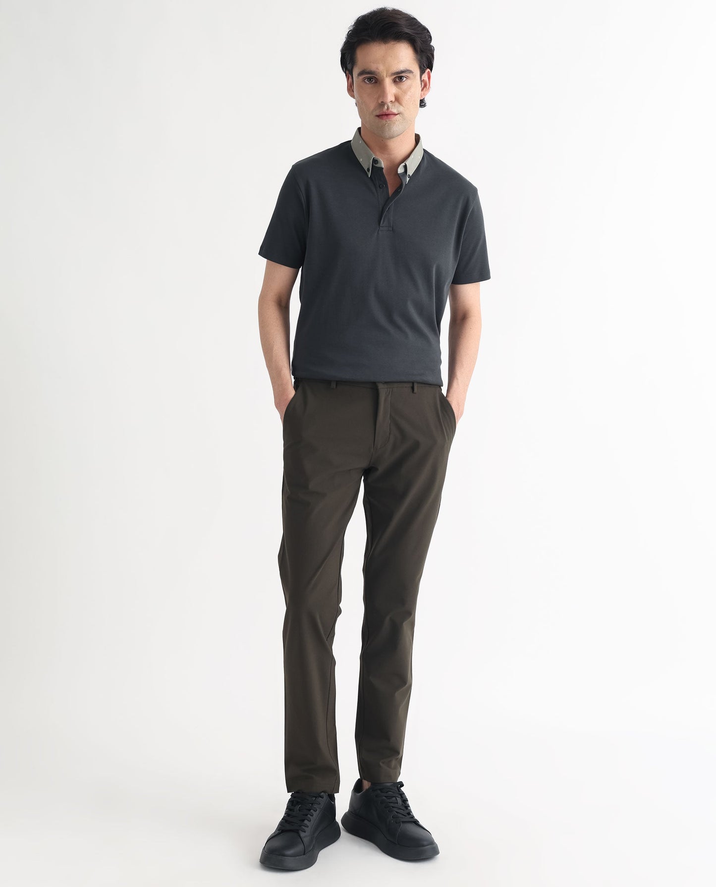 Rare Rabbit Men's Ringer-1 Olive Cotton Fabric Printed Collar Neck Half Sleeves Polo T-Shirt
