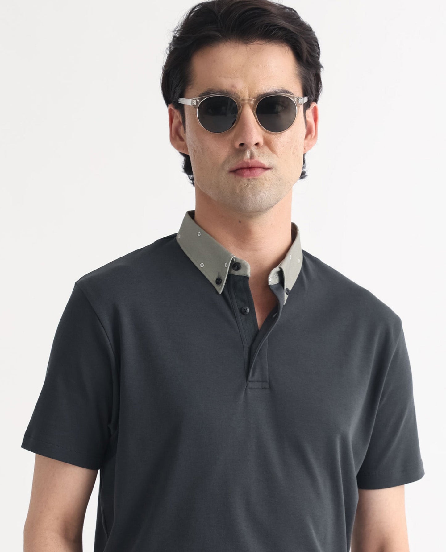 Rare Rabbit Men's Ringer-1 Olive Cotton Fabric Printed Collar Neck Half Sleeves Polo T-Shirt