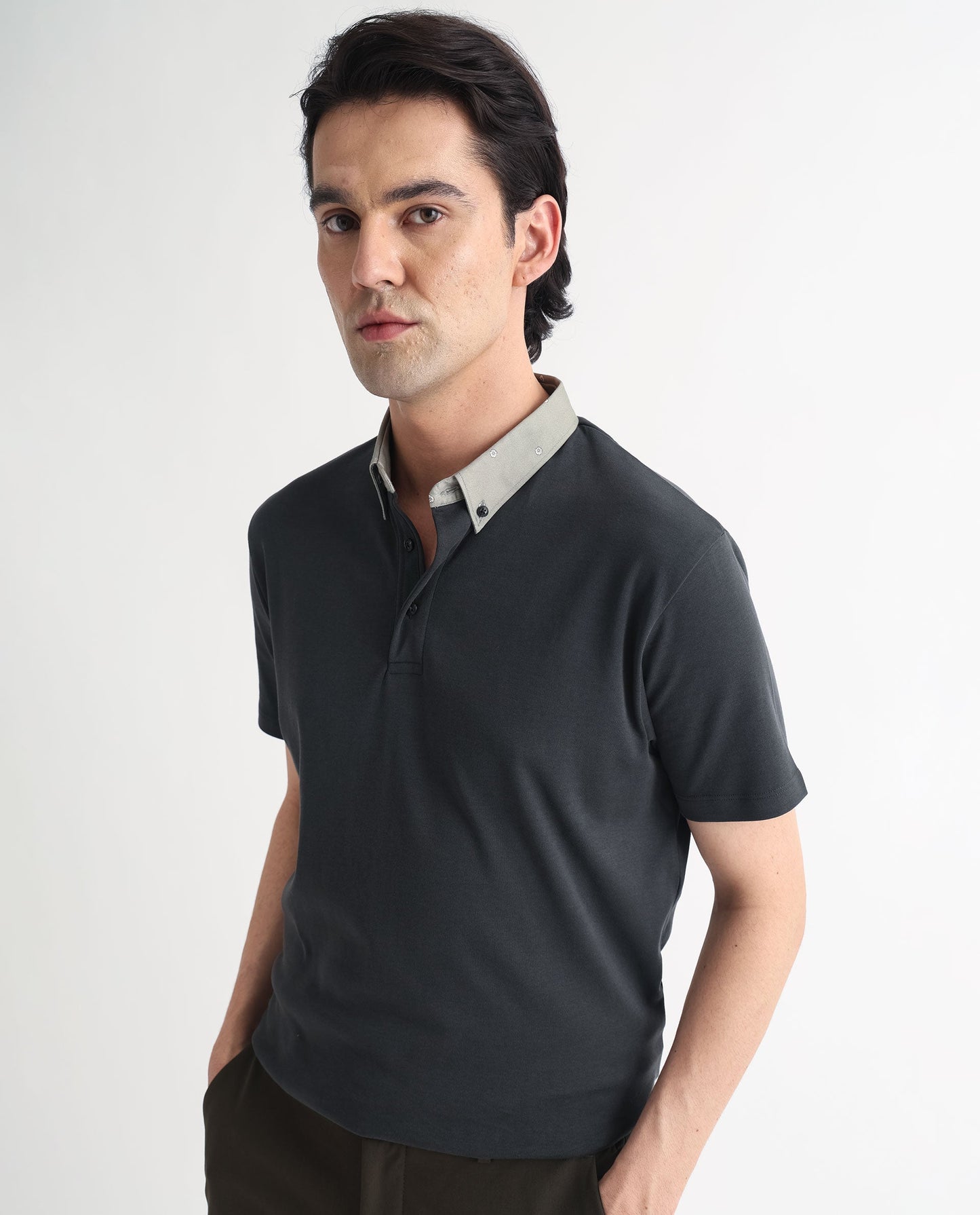 Rare Rabbit Men's Ringer-1 Olive Cotton Fabric Printed Collar Neck Half Sleeves Polo T-Shirt