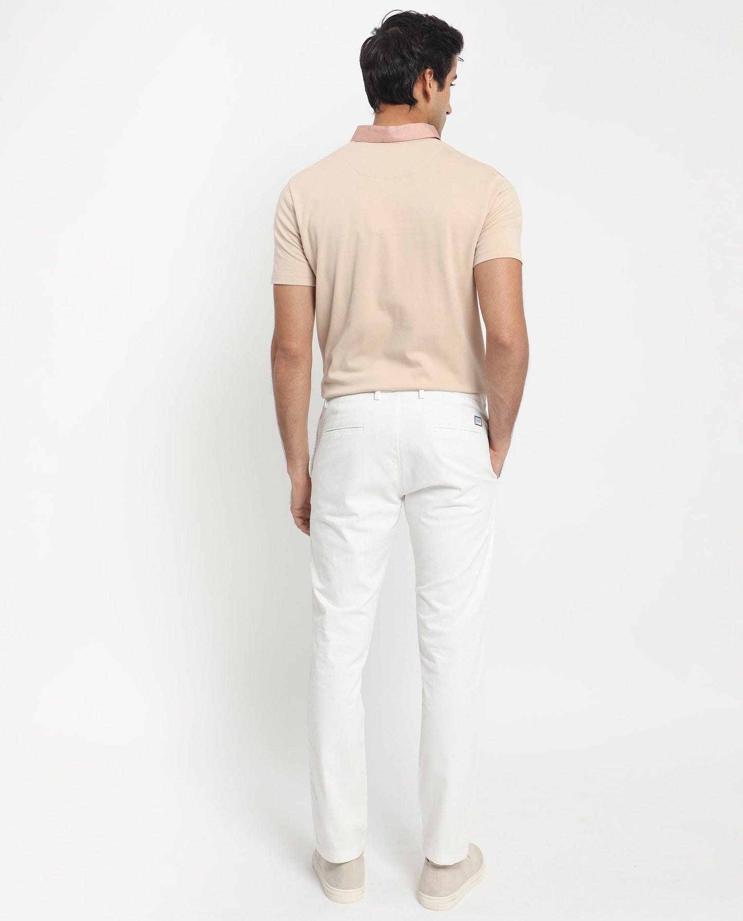 Rare Rabbit Men's Ringer-1 Beige Cotton Fabric Printed Collar Neck Half Sleeves Polo T-Shirt