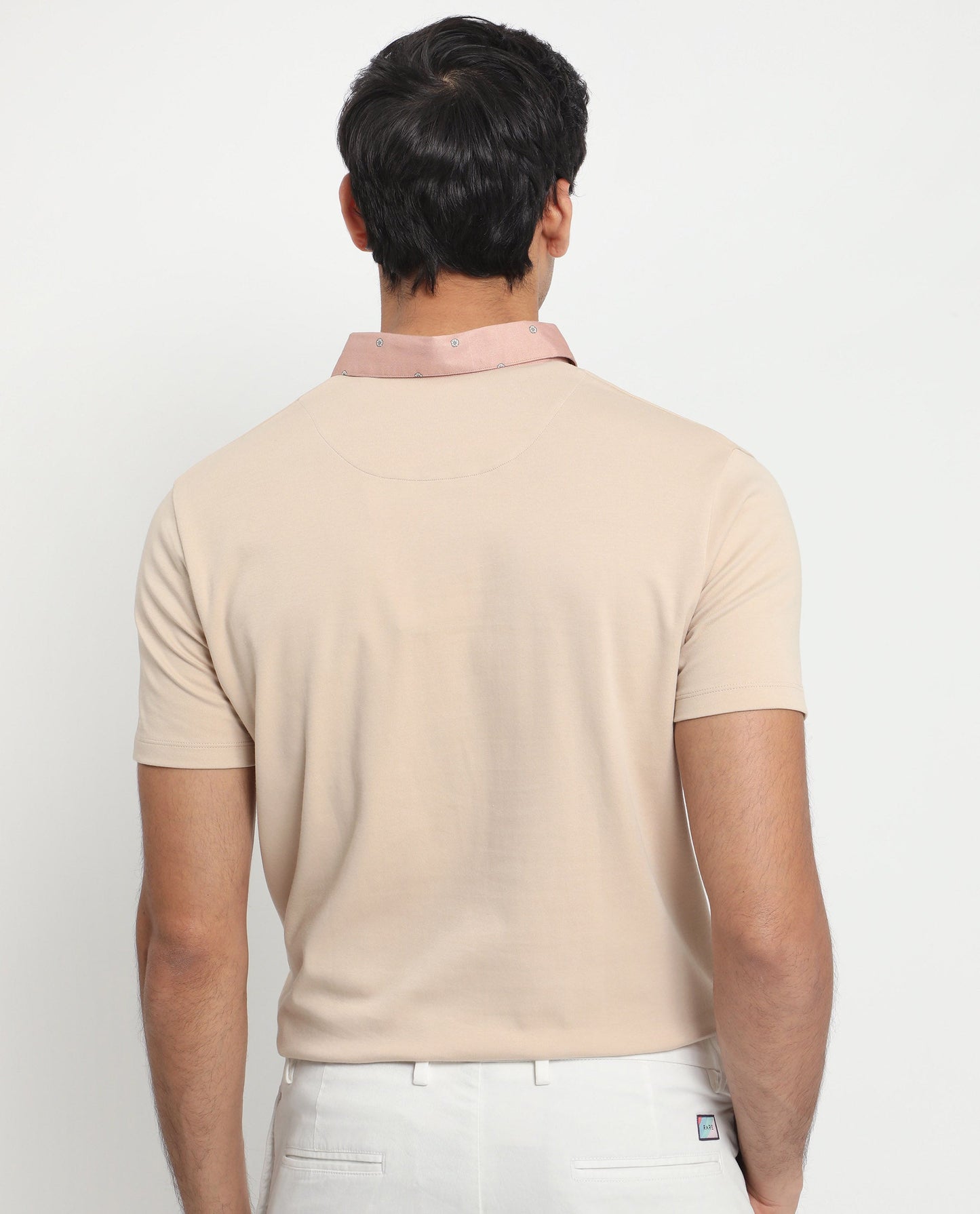 Rare Rabbit Men's Ringer-1 Beige Cotton Fabric Printed Collar Neck Half Sleeves Polo T-Shirt
