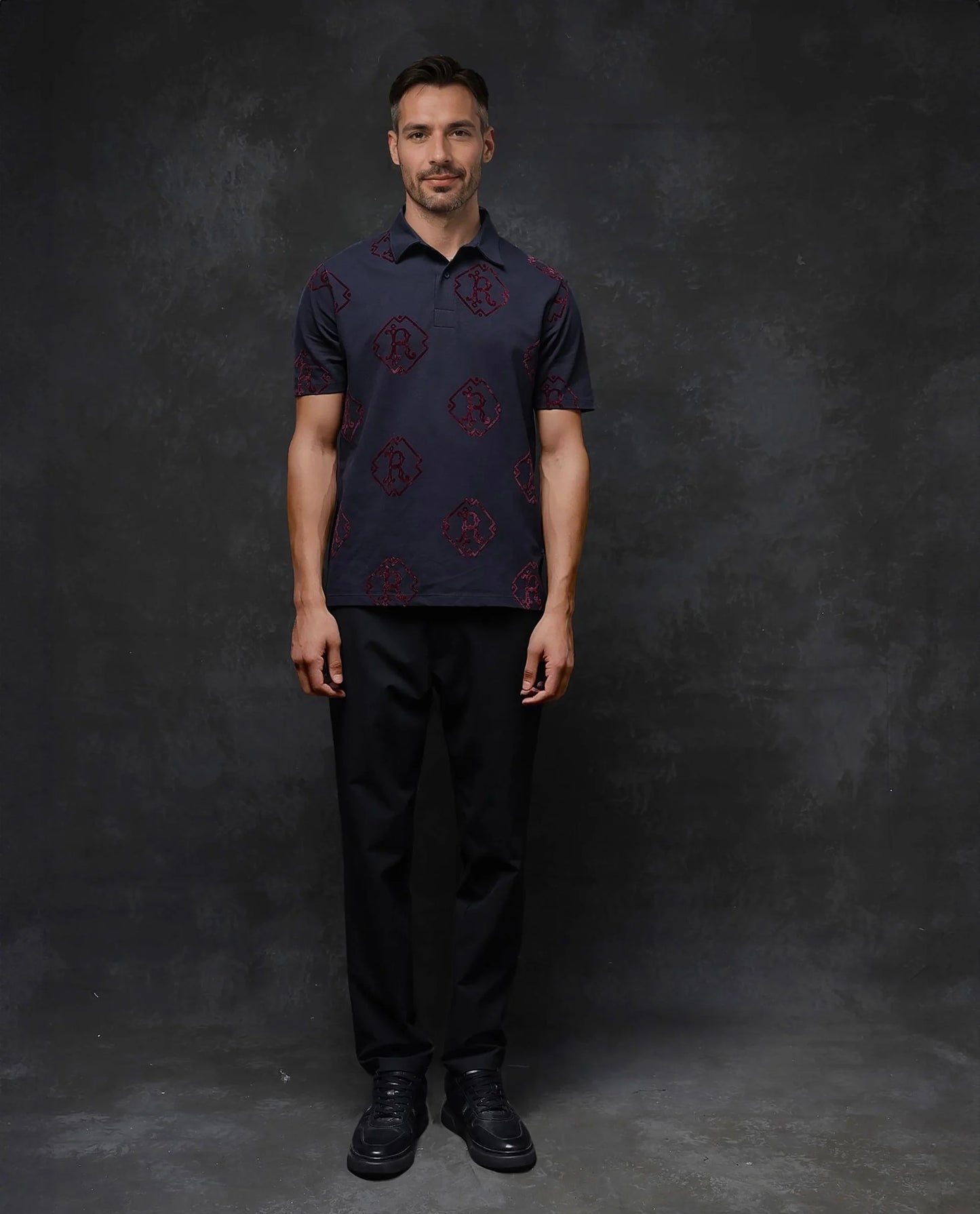 Rare Rabbit Men Roson Navy Short Sleeve Collared Neck Button Closure Plain Polo