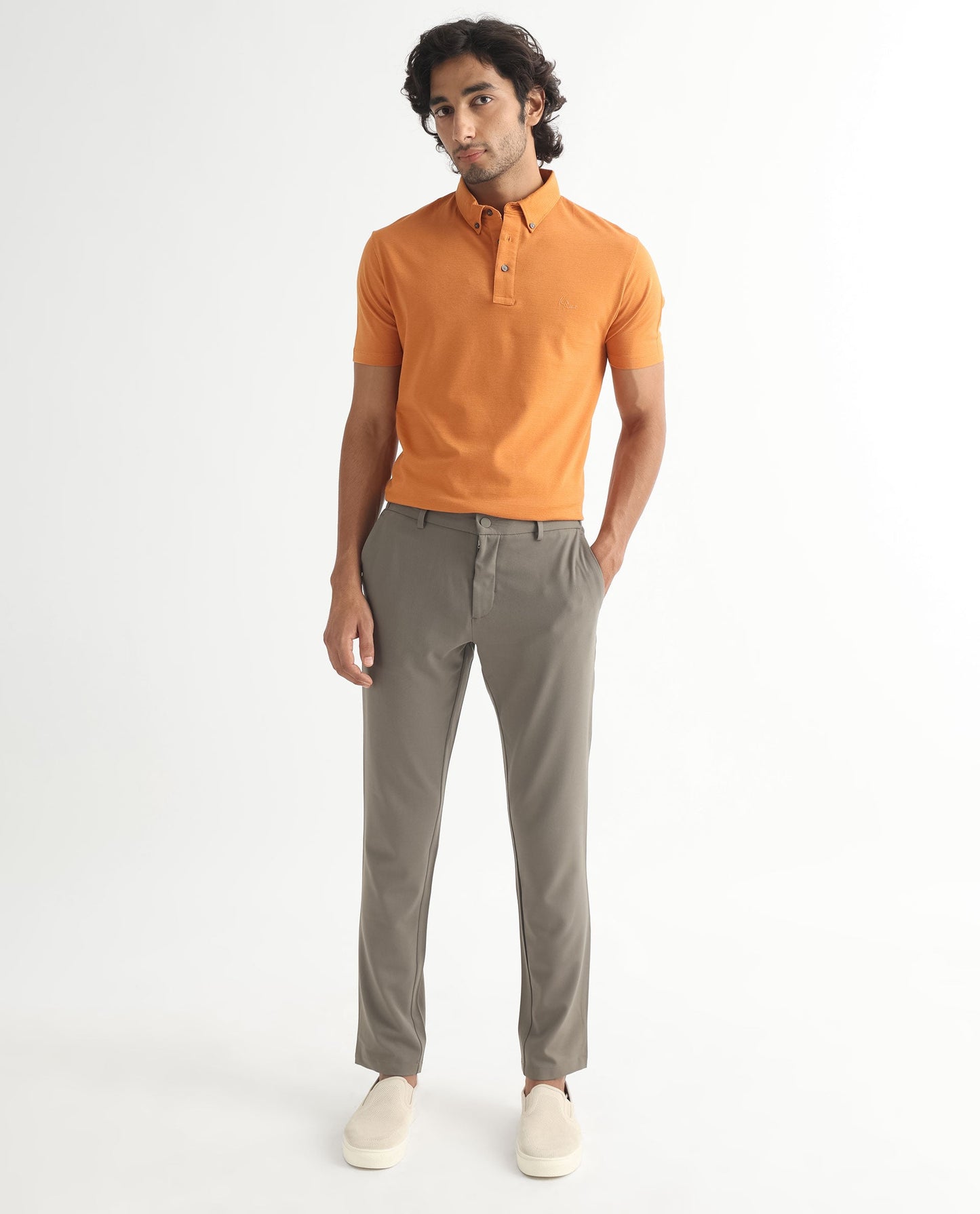 Rare Rabbit Men's Sailor-2S Orange Cotton Fabric Collared Neck Half Sleeve Polo T-Shirt