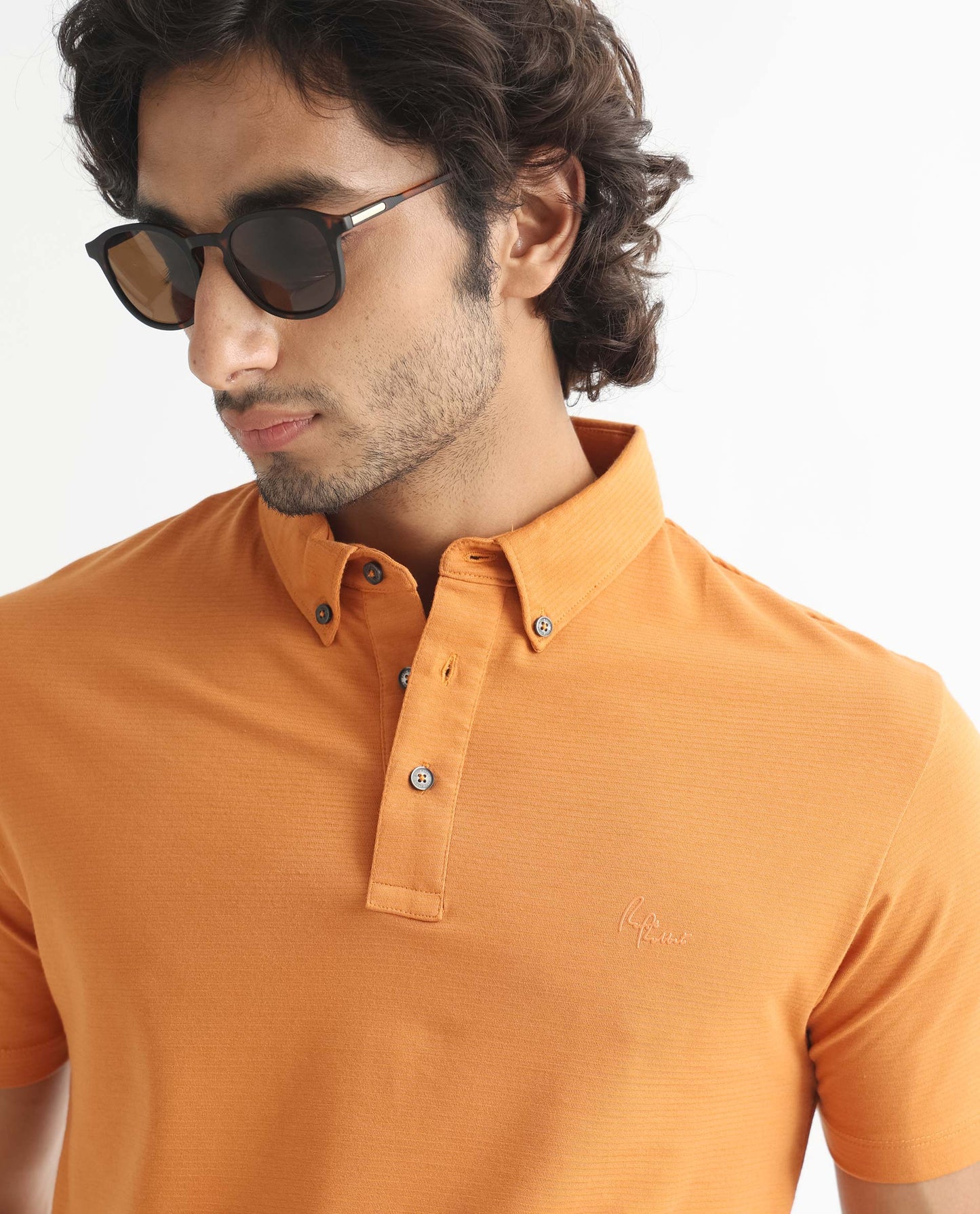 Rare Rabbit Men's Sailor-2S Orange Cotton Fabric Collared Neck Half Sleeve Polo T-Shirt