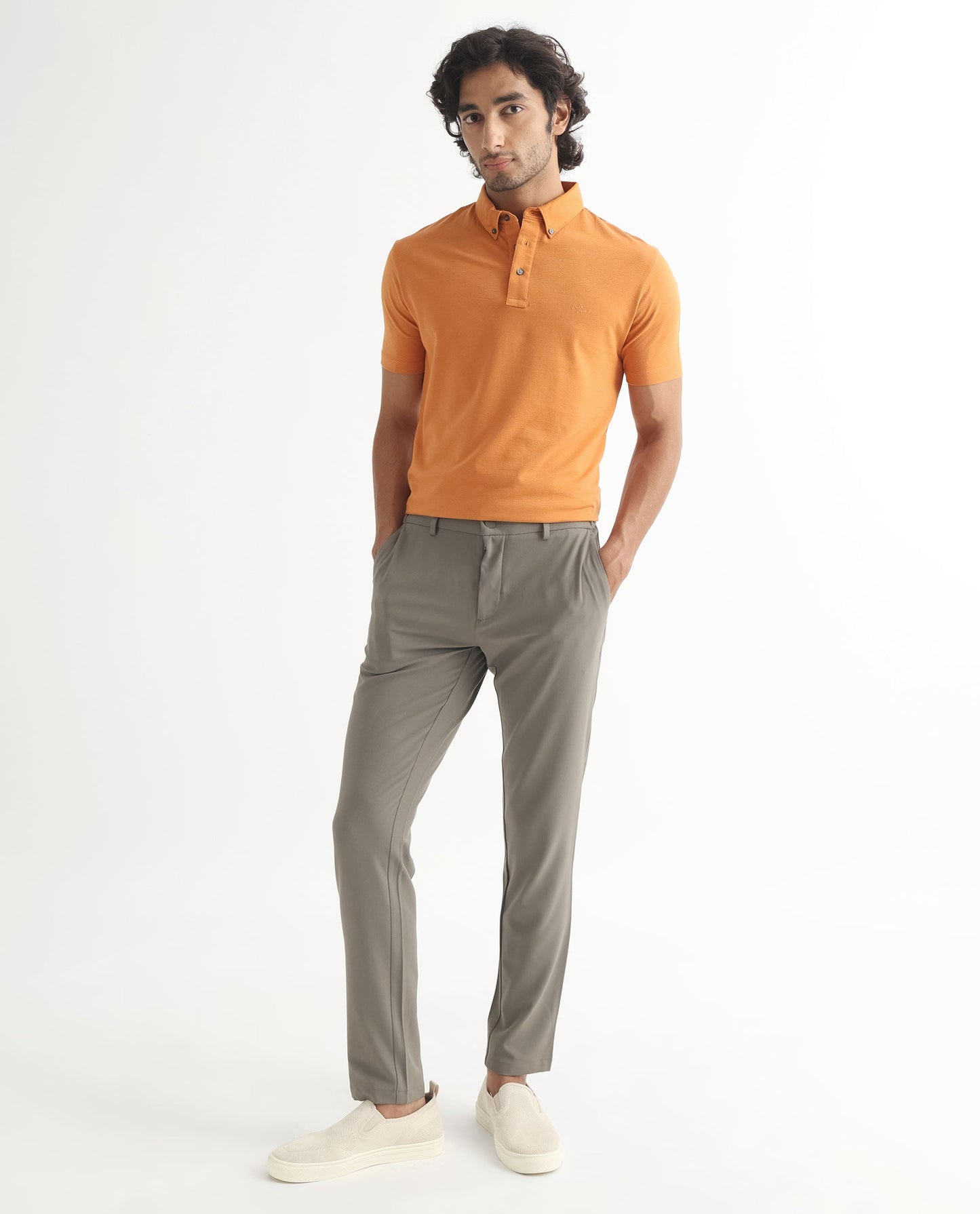 Rare Rabbit Men's Sailor-2S Orange Cotton Fabric Collared Neck Half Sleeve Polo T-Shirt